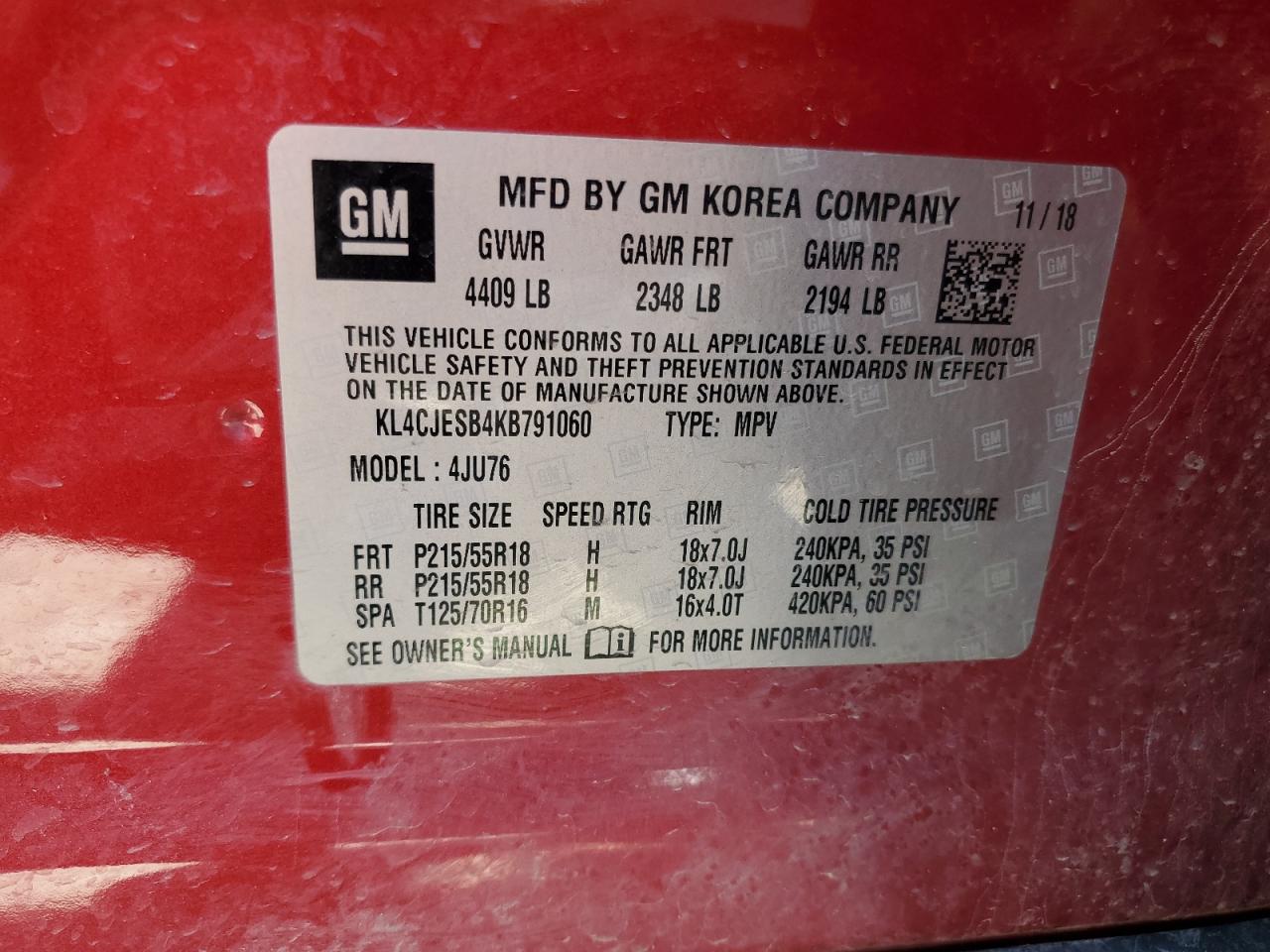2019 Buick Encore Preferred VIN: KL4CJESB4KB791060 Lot: 53142515