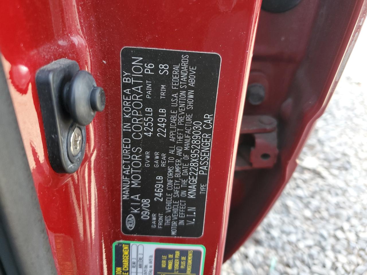 2009 Kia Optima Lx VIN: KNAGE228X95289030 Lot: 55066385