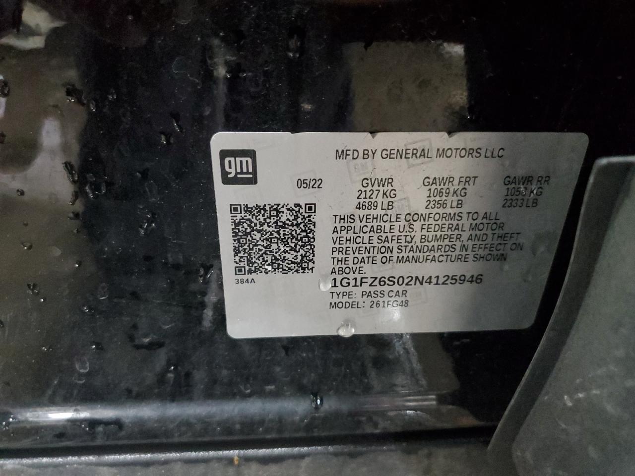 2022 Chevrolet Bolt Euv Premier VIN: 1G1FZ6S02N4125946 Lot: 55030285
