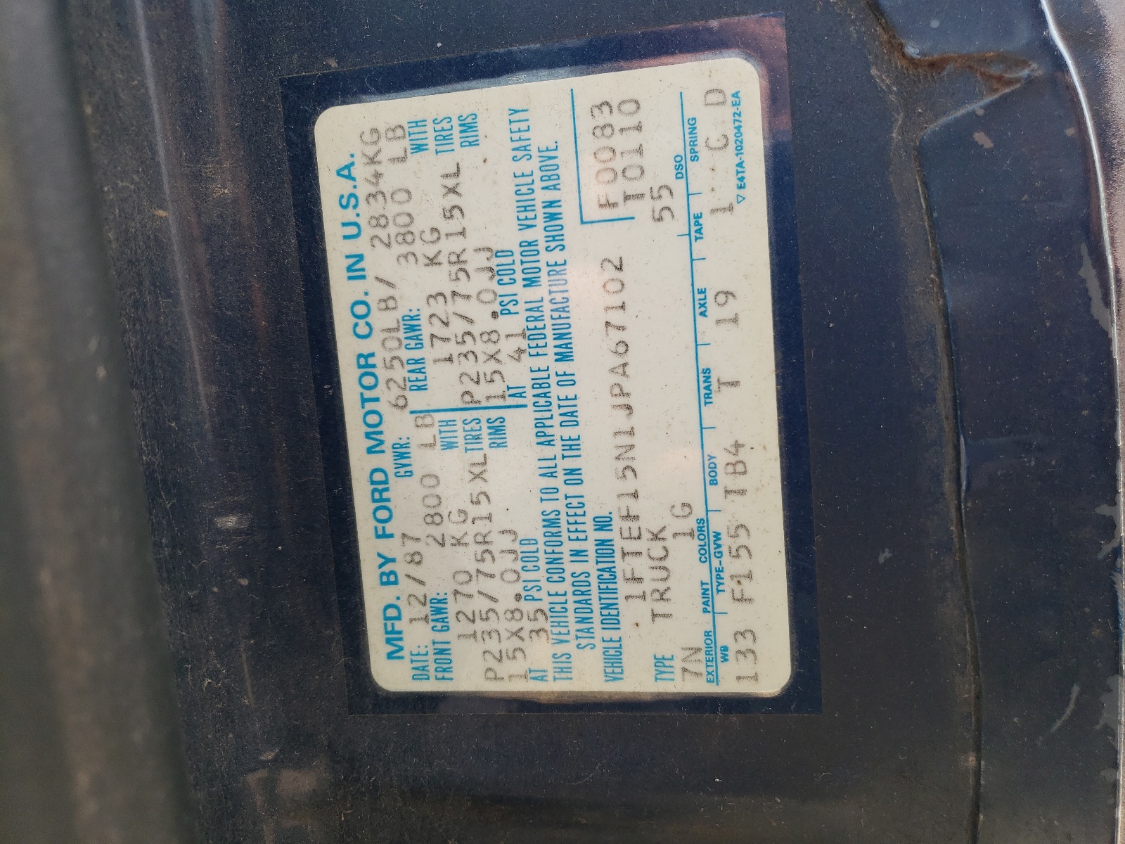 1FTEF15N1JPA67102 1988 Ford F150