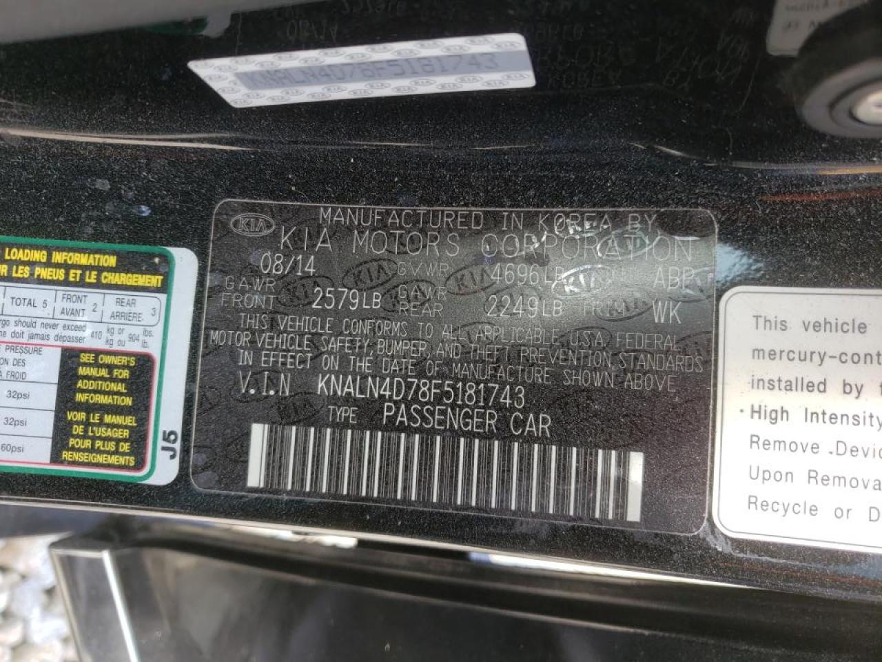 2015 Kia Cadenza Premium VIN: KNALN4D78F5181743 Lot: 53985183