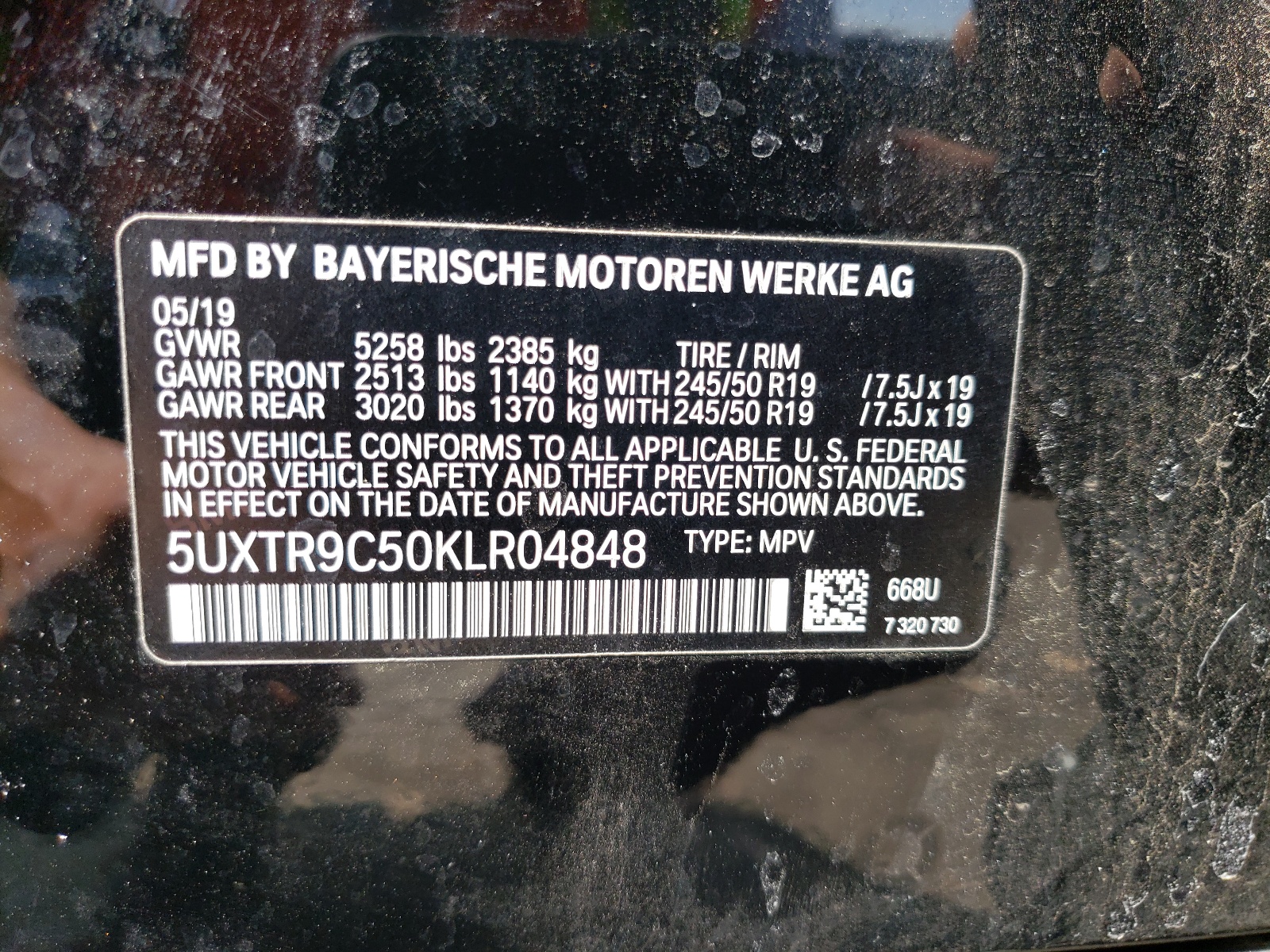 5UXTR9C50KLR04848 2019 BMW X3 xDrive30I