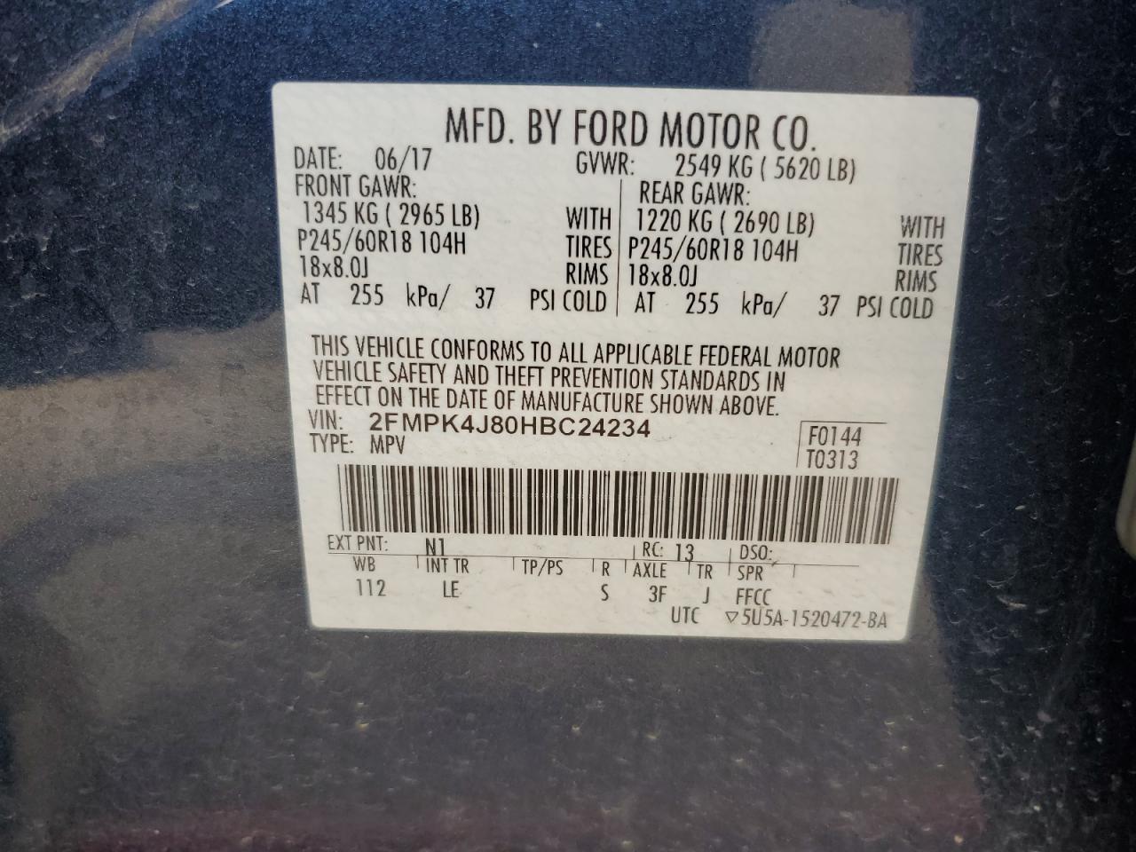 2017 Ford Edge Sel VIN: 2FMPK4J80HBC24234 Lot: 86261475