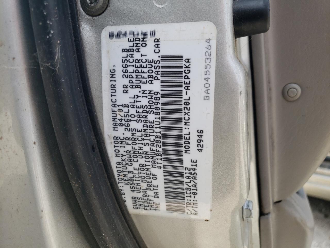 2001 Toyota Avalon Xl VIN: 4T1BF28B11U180989 Lot: 81286323
