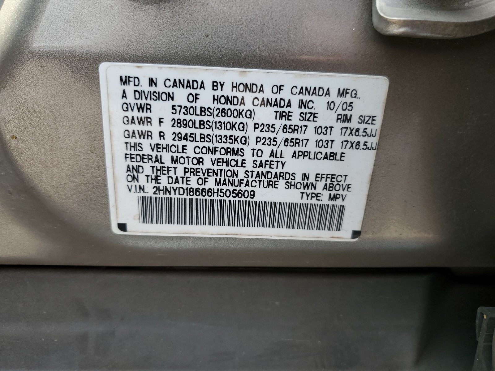 2HNYD18666H505609 2006 Acura Mdx Touring