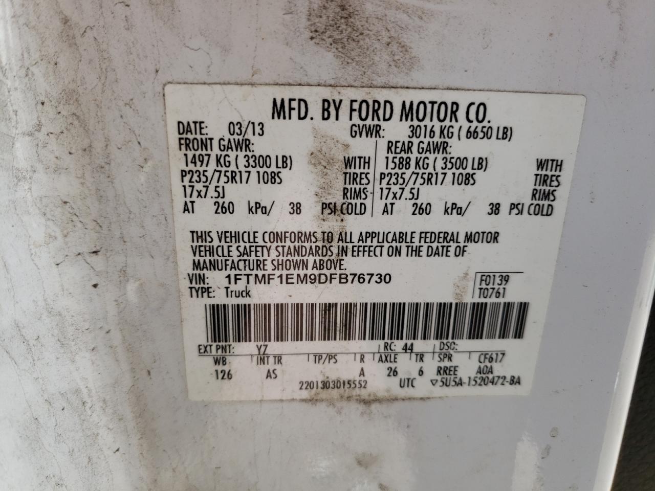 VIN 1FTMF1EM9DFB76730 2013 FORD All Models no.12