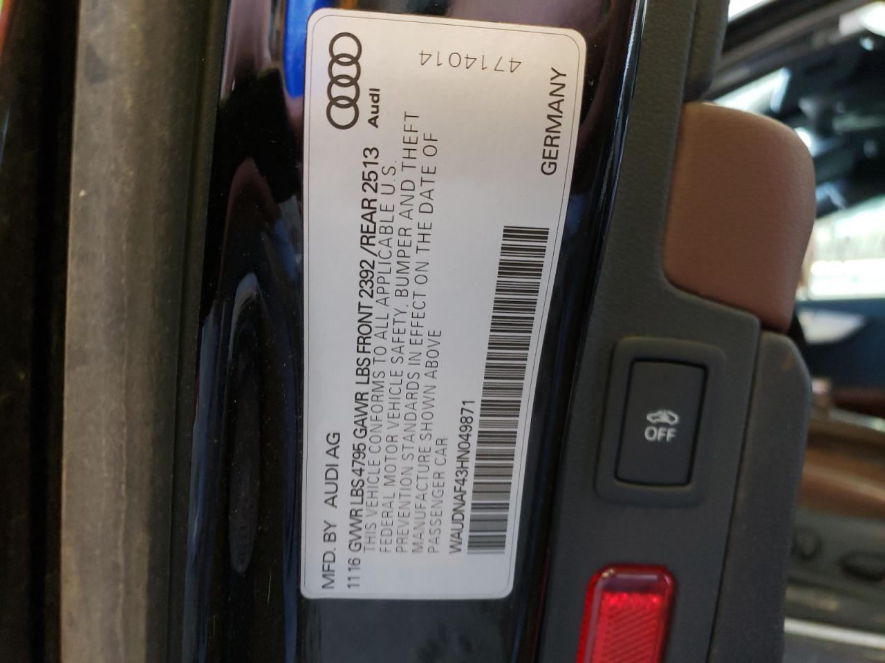 WAUDNAF43HN049871 2017 Audi A4 Premium