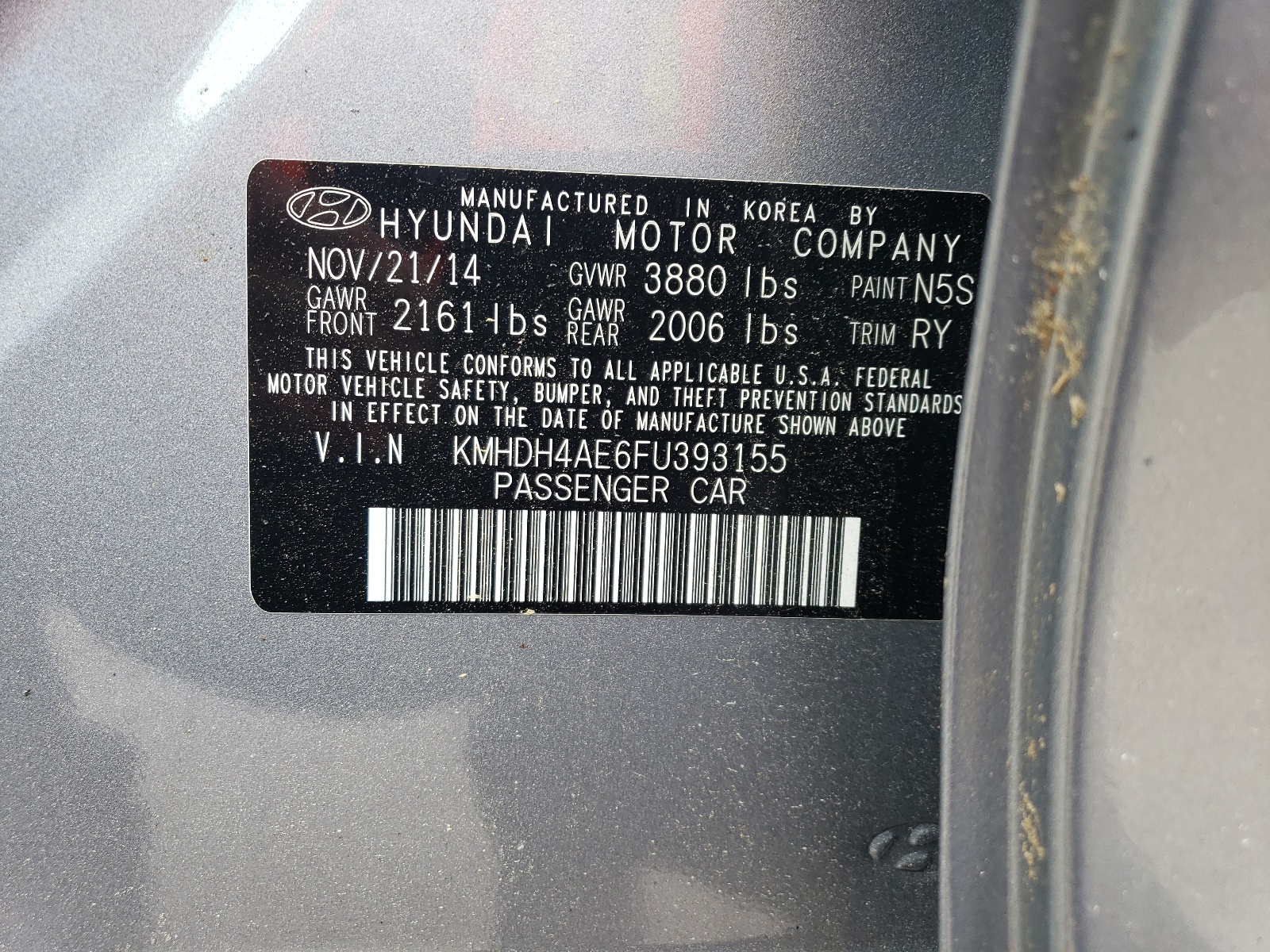 KMHDH4AE6FU393155 2015 Hyundai Elantra Se