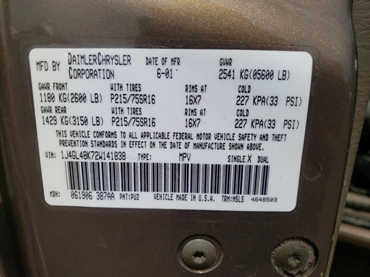 1J4GL48K72W141838 2002 Jeep Liberty Sport