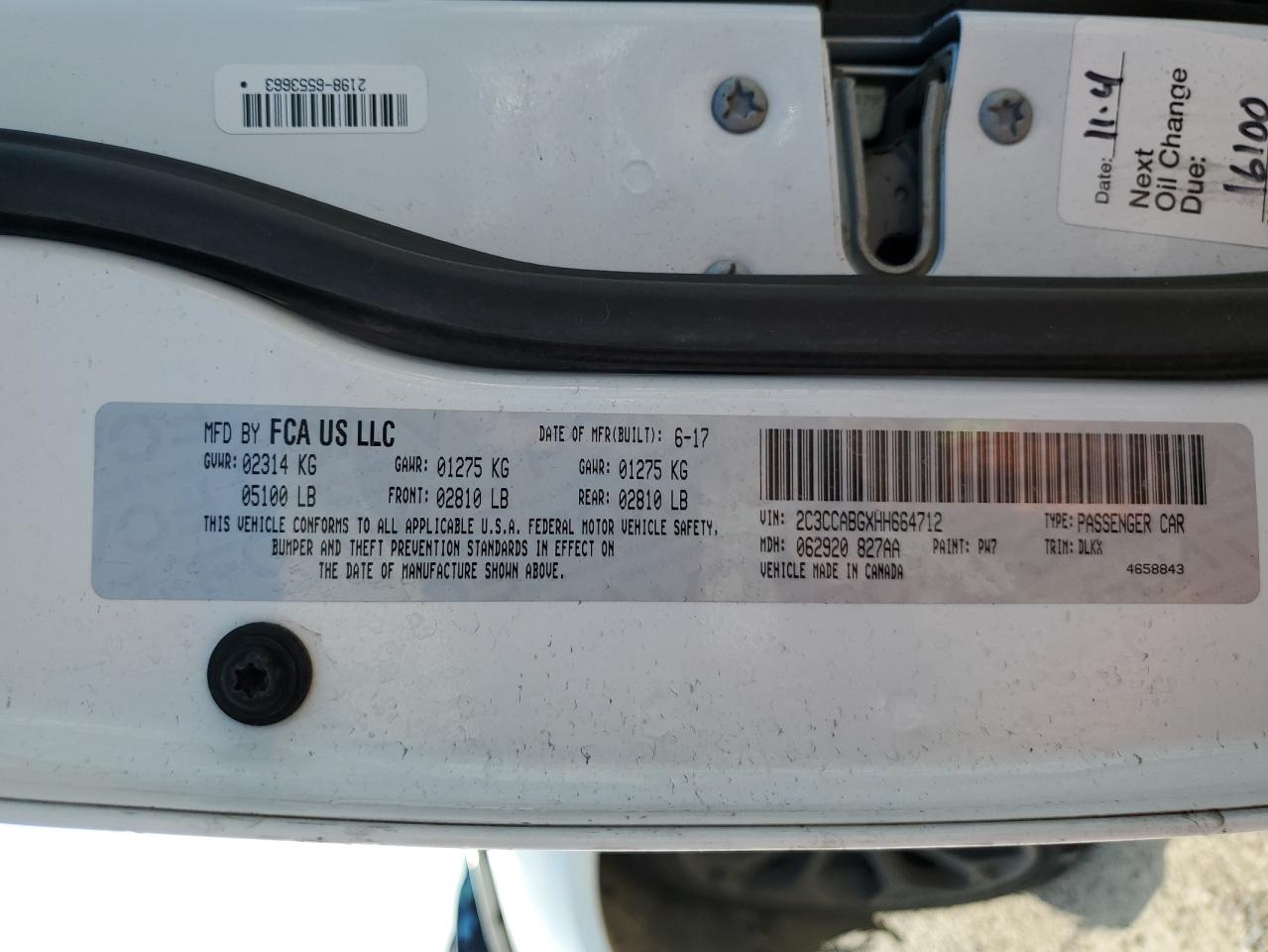 2017 Chrysler 300 S VIN: 2C3CCABGXHH664712 Lot: 78906273