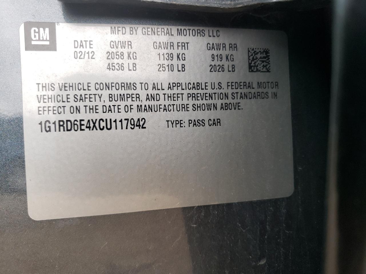 1G1RD6E4XCU117942 2012 Chevrolet Volt