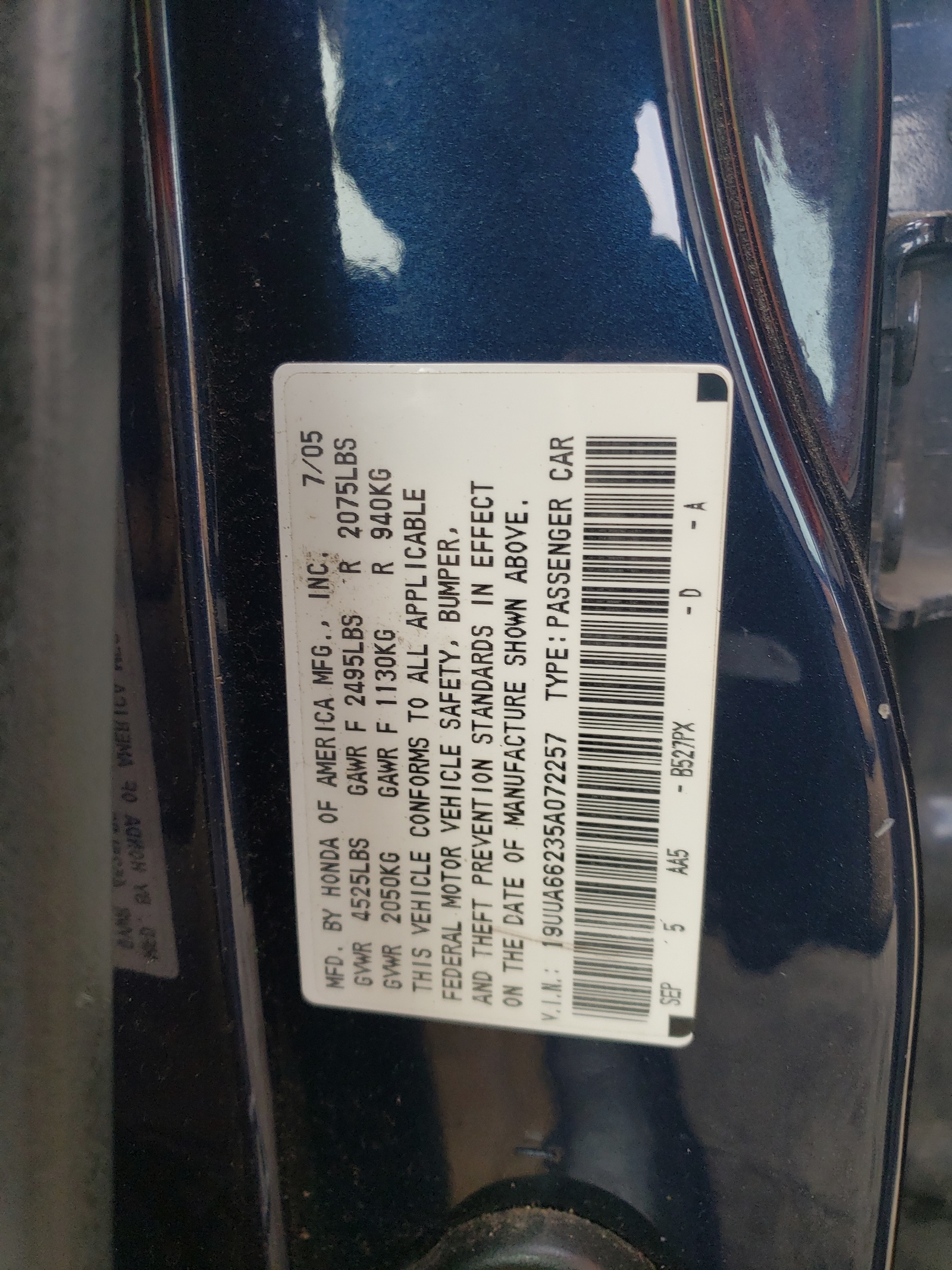 19UUA66235A072257 2005 Acura Tl