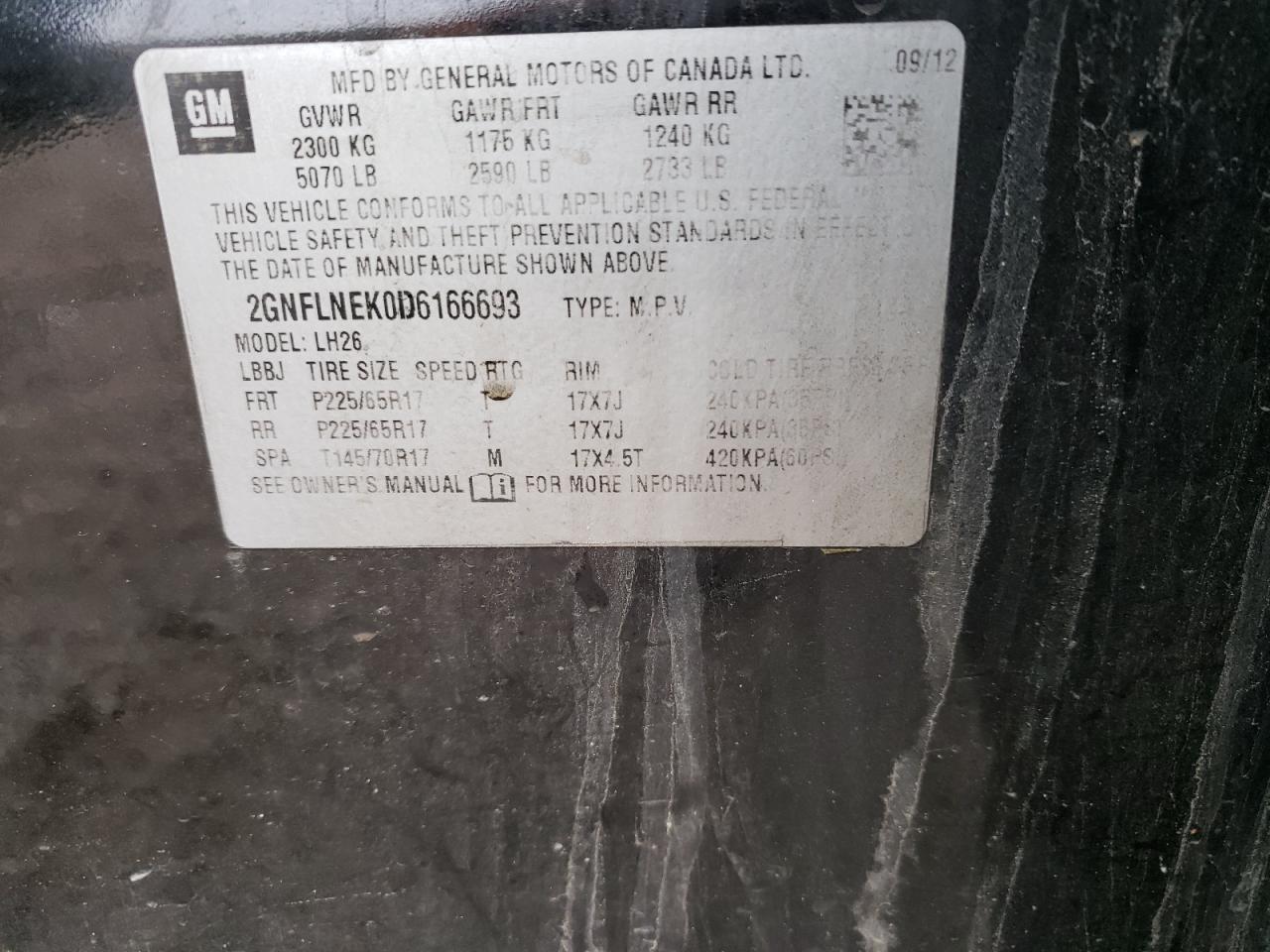 2013 Chevrolet Equinox Lt VIN: 2GNFLNEK0D6166693 Lot: 52157463