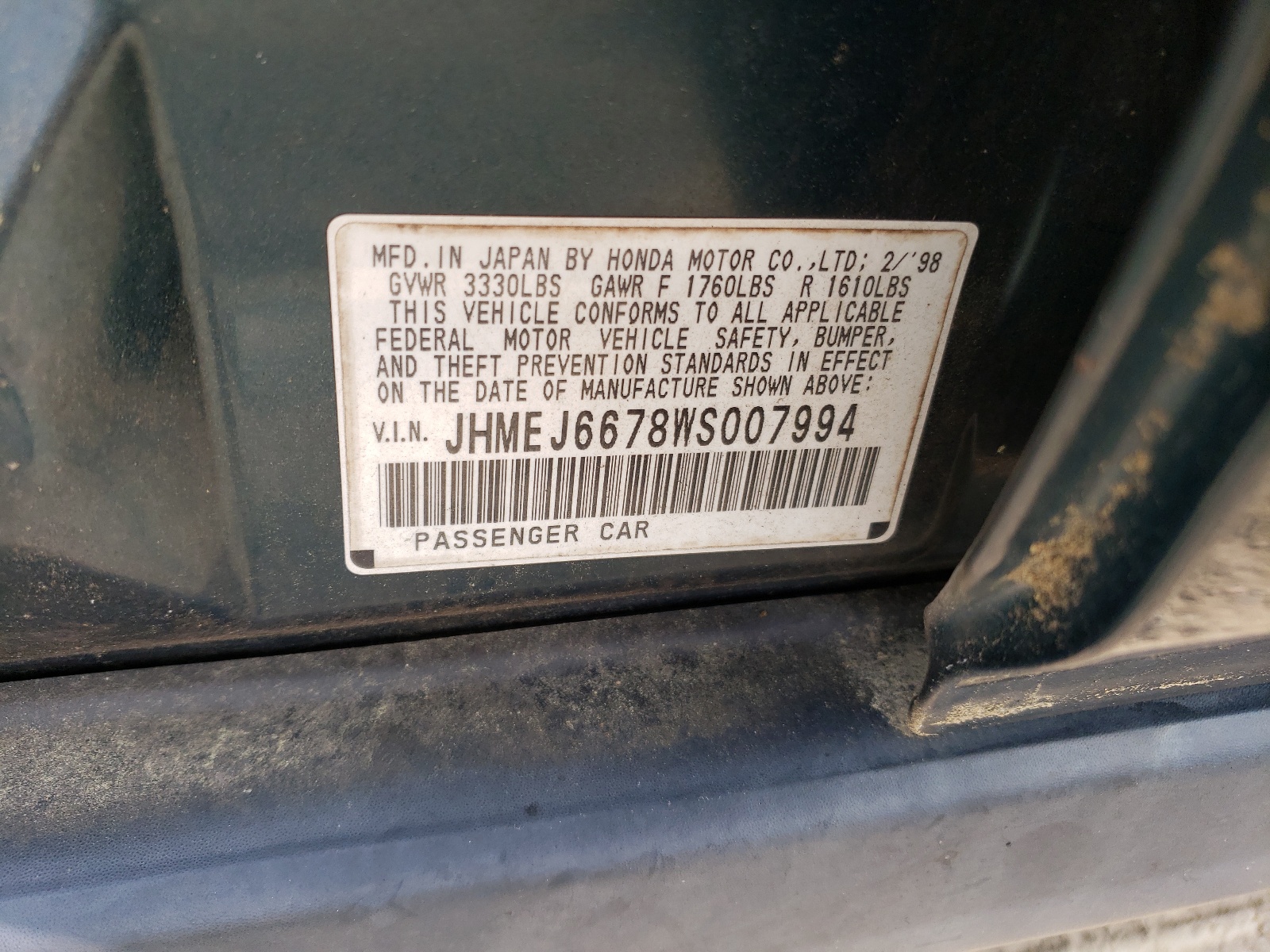 JHMEJ6678WS007994 1998 Honda Civic Lx
