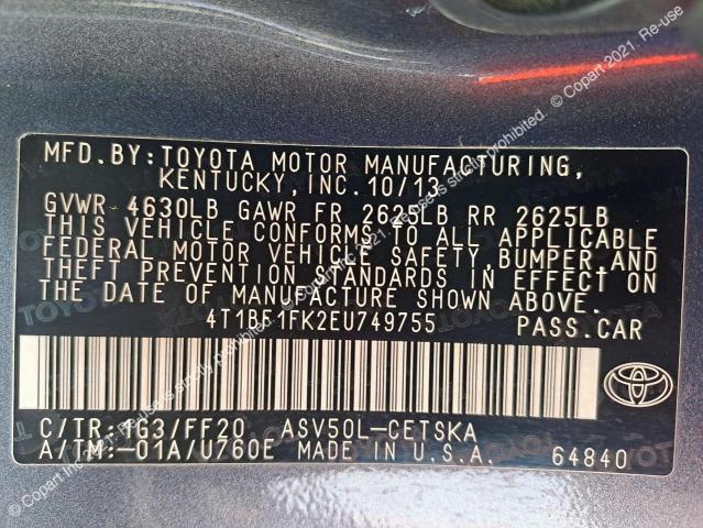 4T1BF1FK2EU749755 - 2014 TOYOTA CAMRY - #52072683
