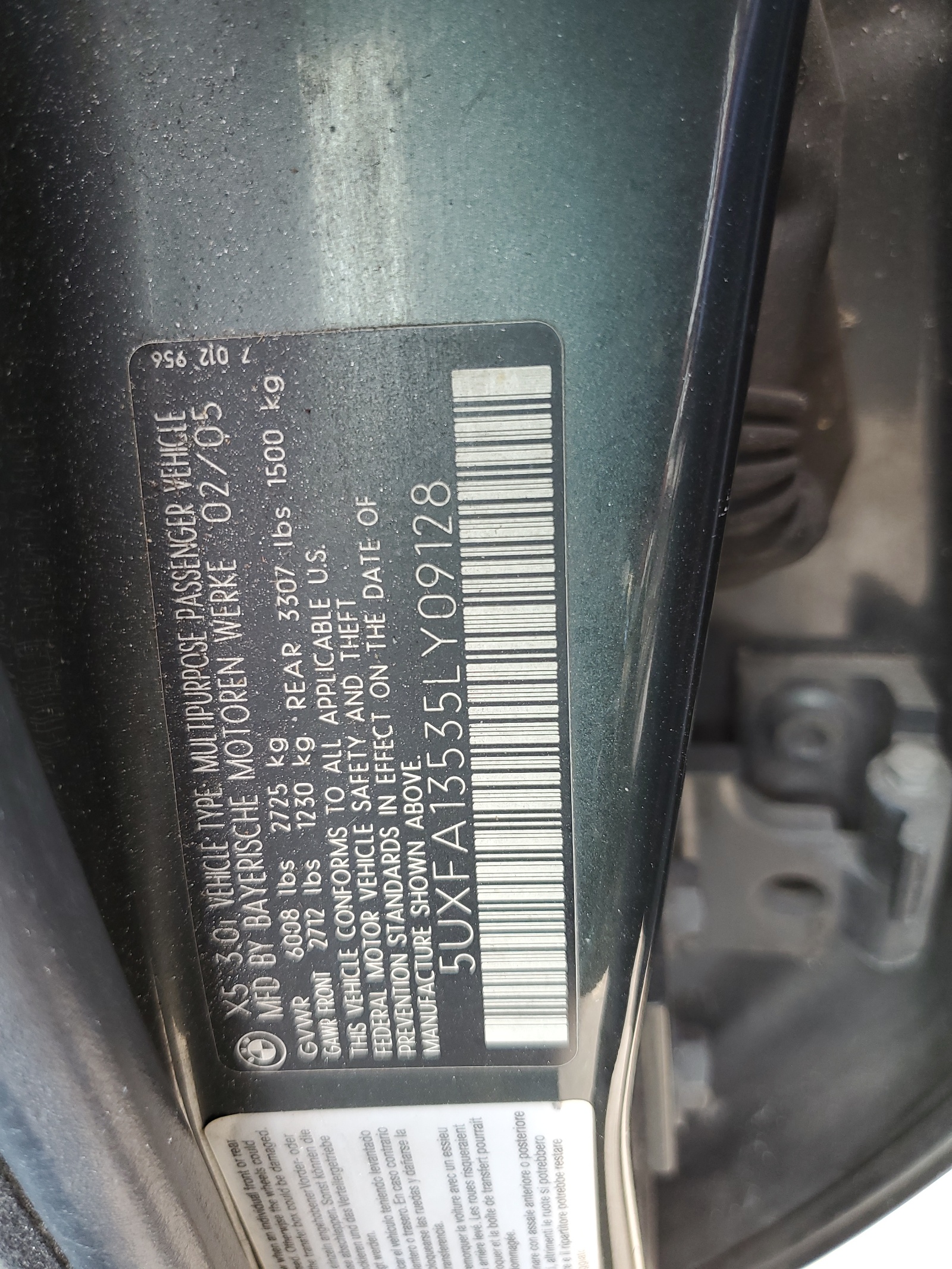 5UXFA13535LY09128 2005 BMW X5 3.0I