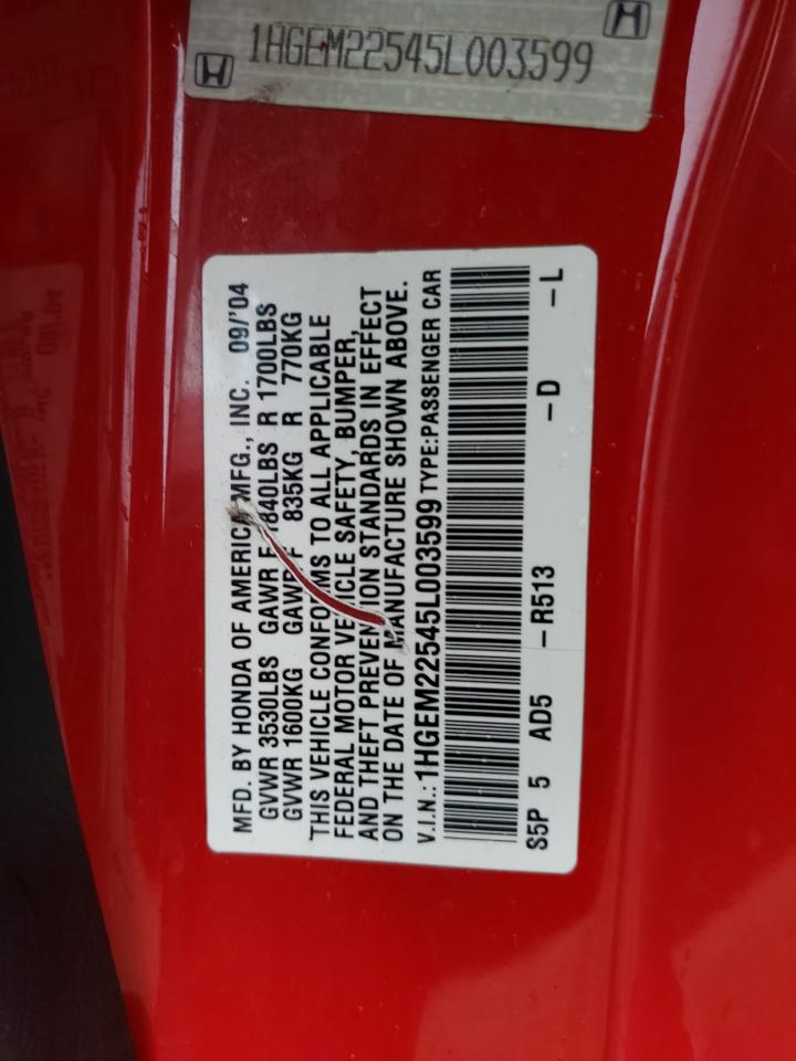 1HGEM22545L003599 2005 Honda Civic Lx