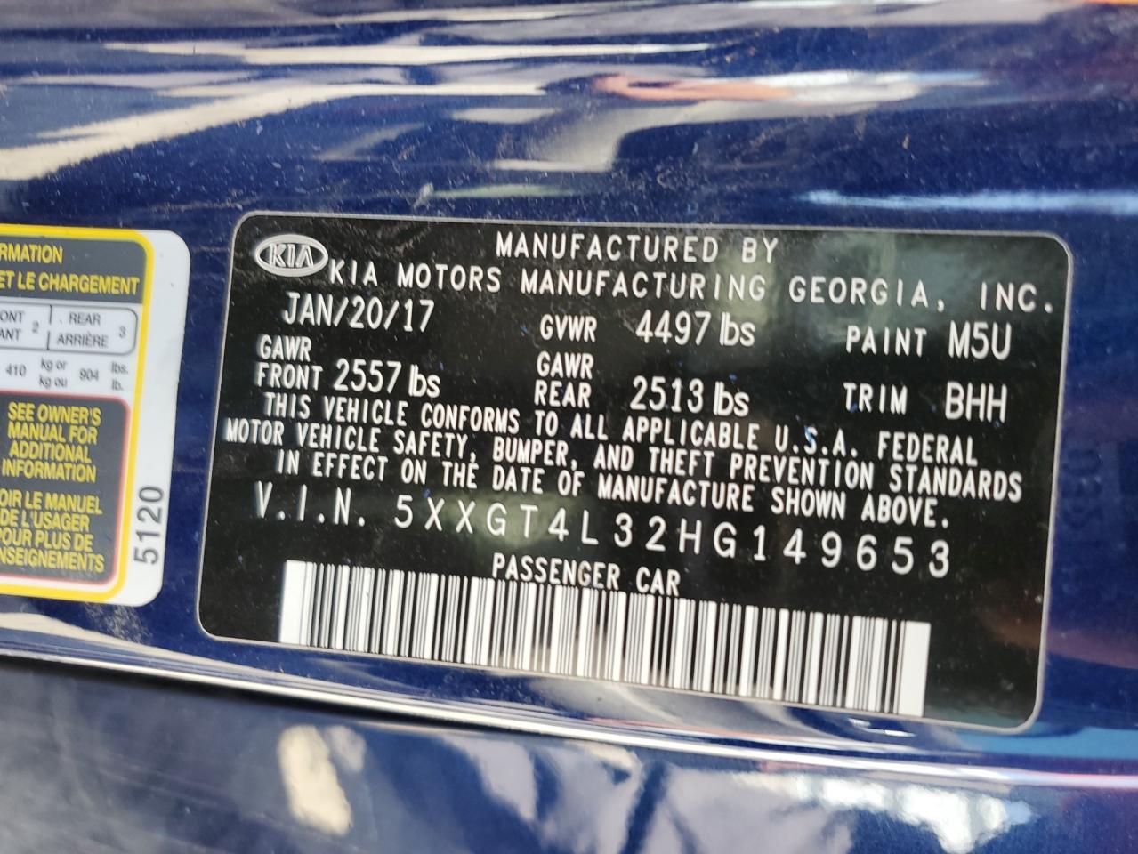 2017 Kia Optima Lx VIN: 5XXGT4L32HG149653 Lot: 80731855