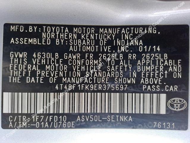 4T4BF1FK9ER375697 - 2014 TOYOTA CAMRY L - #52579813