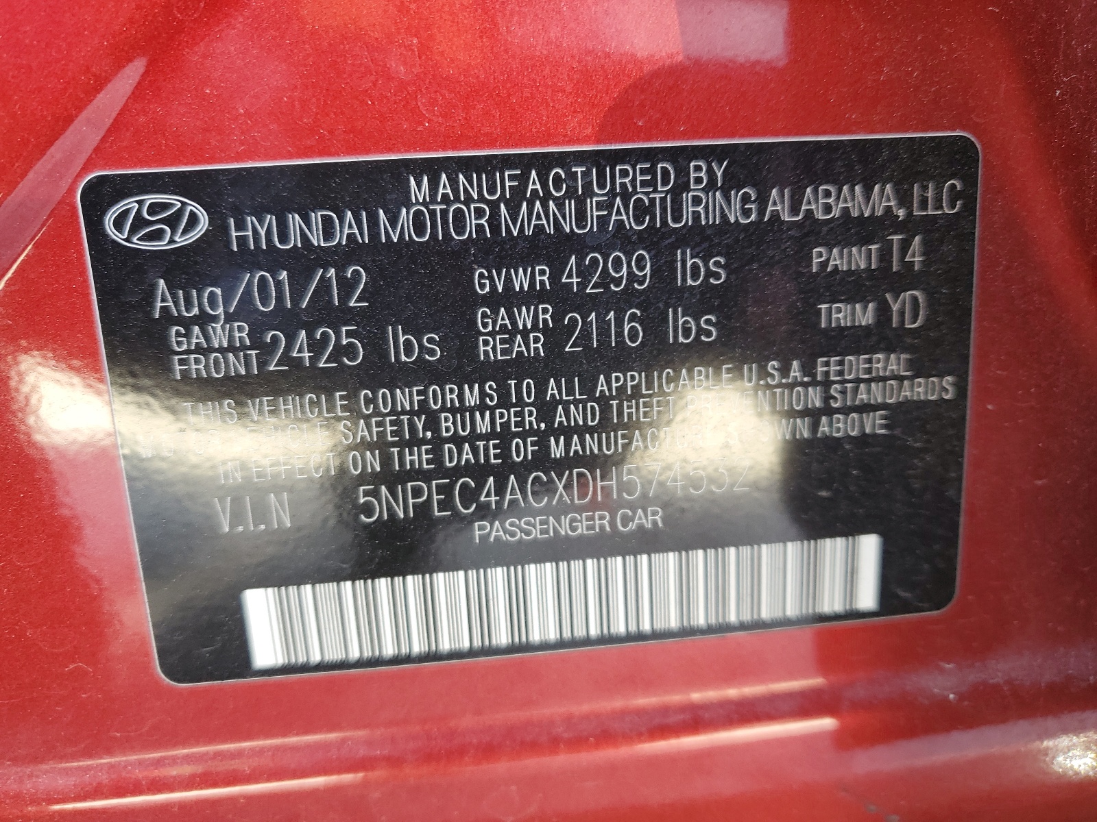 5NPEC4ACXDH574532 2013 Hyundai Sonata Se