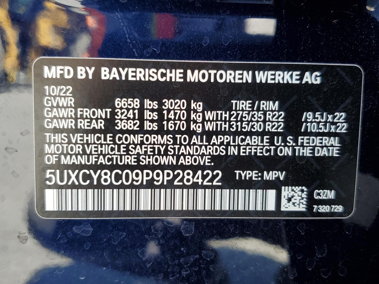 2023 BMW X6 M50I VIN: 5UXCY8C09P9P28422 Lot: 52818133