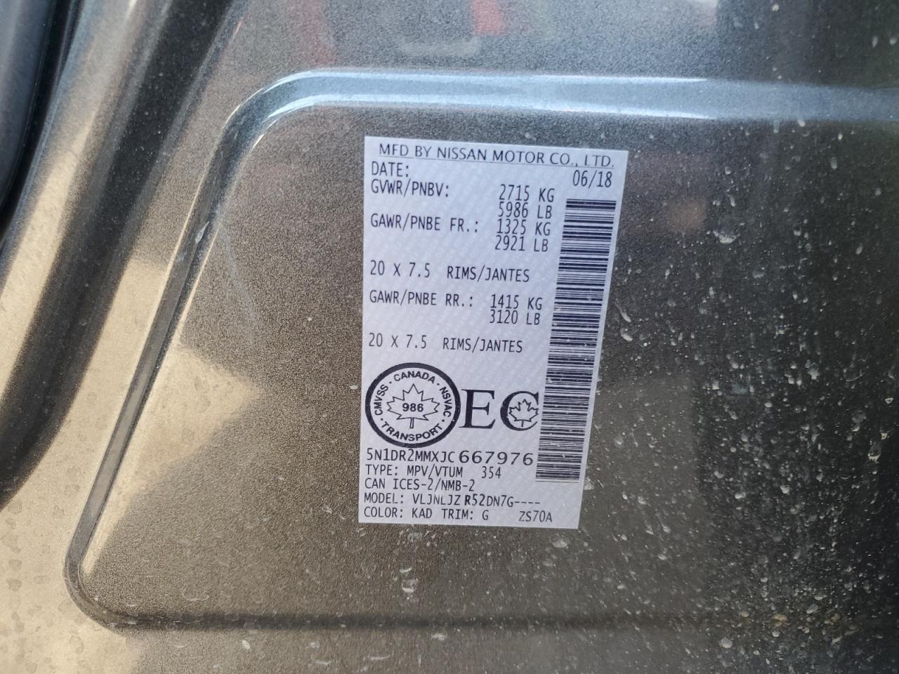 2018 Nissan Pathfinder S VIN: 5N1DR2MMXJC667976 Lot: 50757813