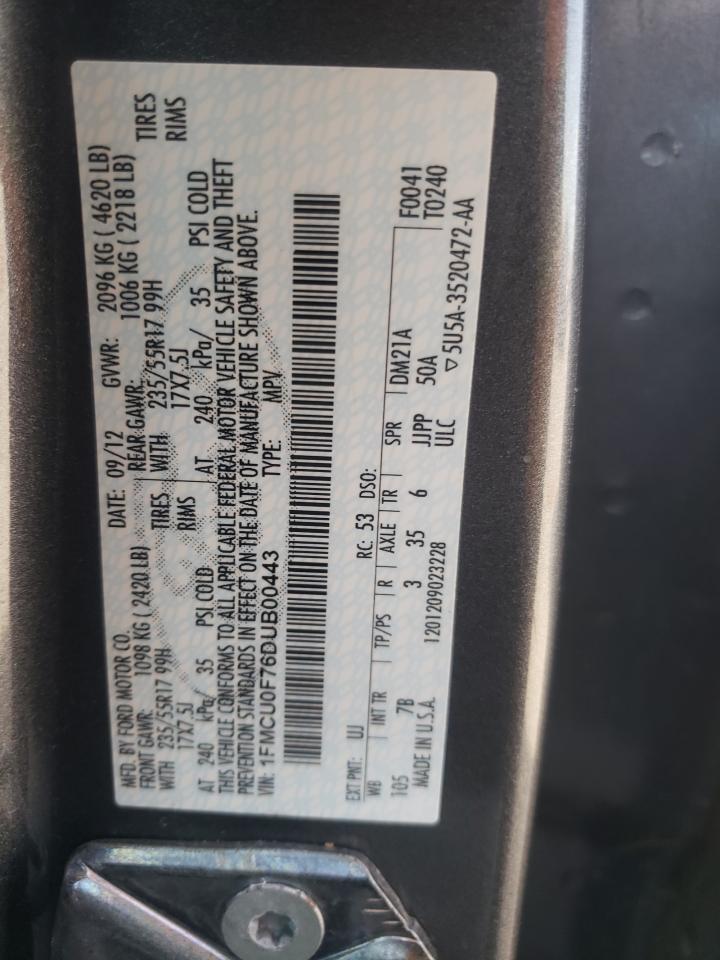 1FMCU0F76DUB00443 2013 Ford Escape S