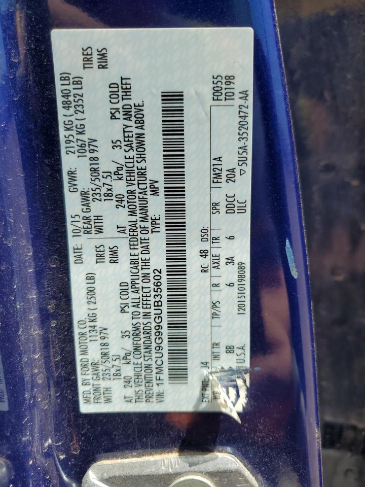 2016 Ford Escape Se VIN: 1FMCU9G99GUB35602 Lot: 51841853