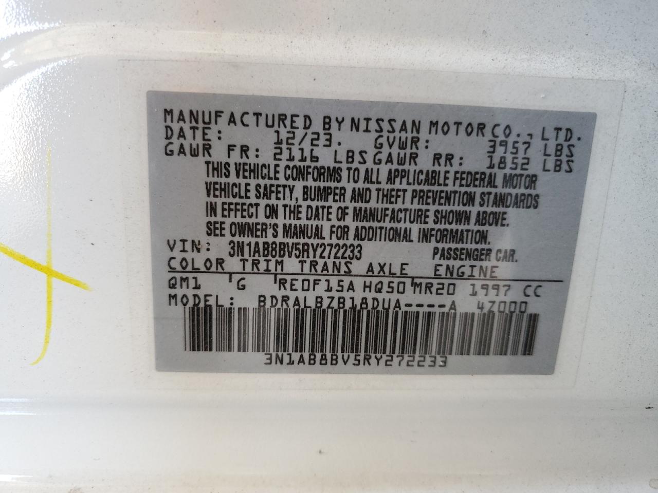 3N1AB8BV5RY272233 2024 Nissan Sentra S