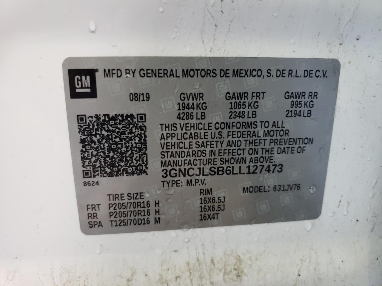 VIN 3GNCJLSB6LL127473 2020 CHEVROLET TRAX no.12