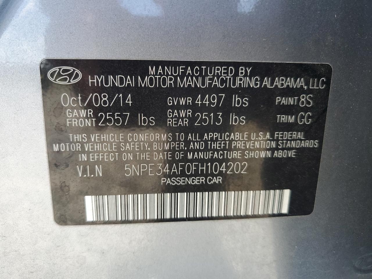 5NPE34AF0FH104202 2015 Hyundai Sonata Sport