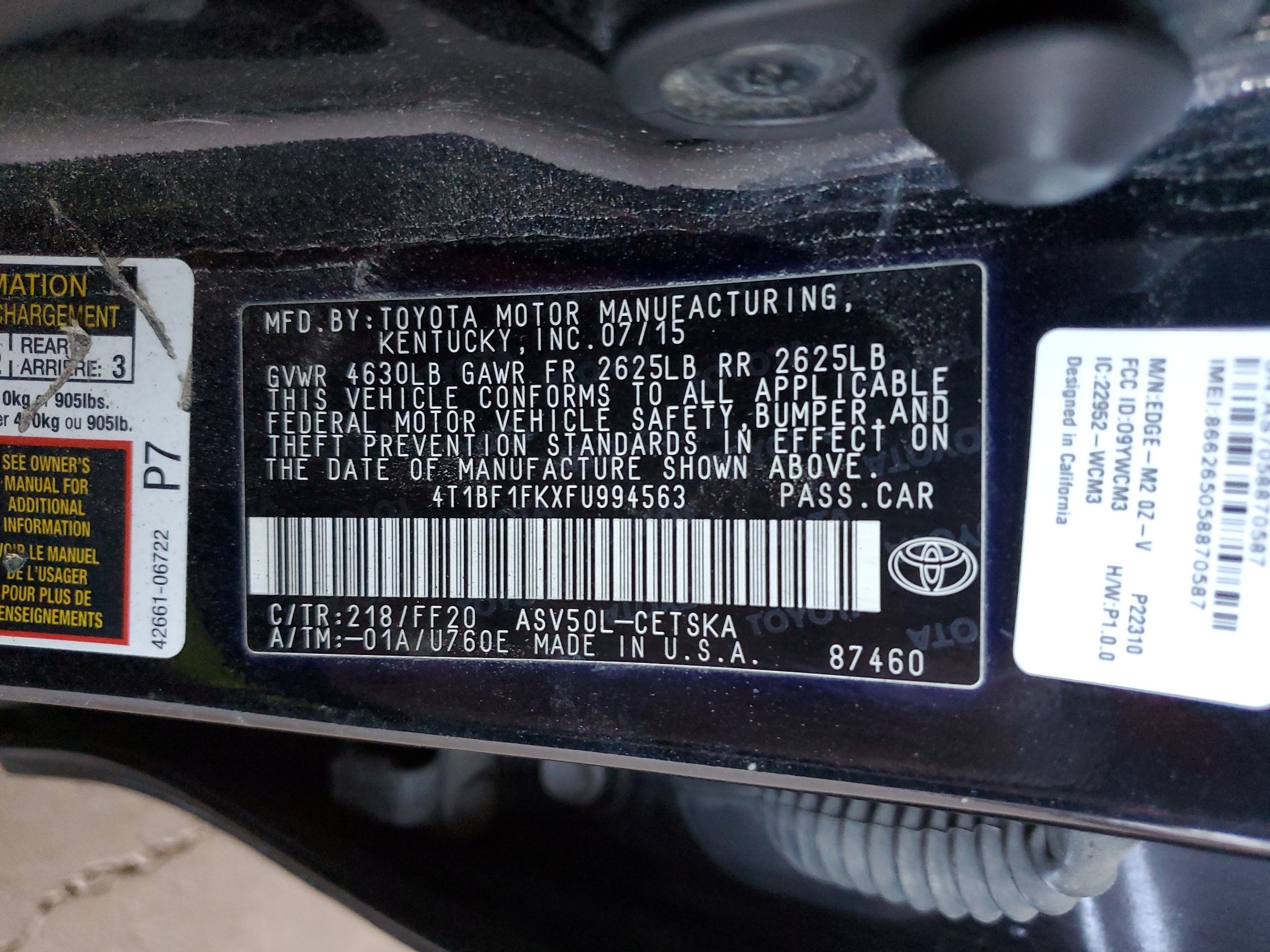 4T1BF1FKXFU994563 2015 Toyota Camry Le