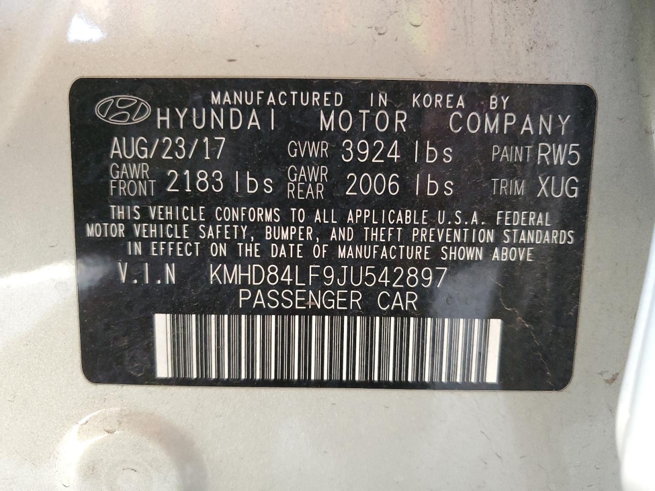 KMHD84LF9JU542897 2018 Hyundai Elantra Sel