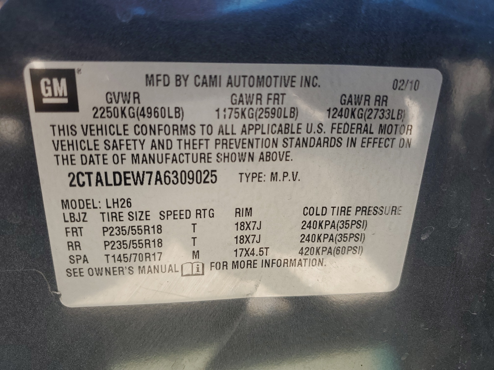 2CTALDEW7A6309025 2010 GMC Terrain Sle