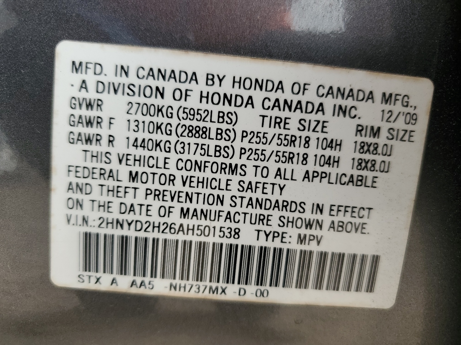 2HNYD2H26AH501538 2010 Acura Mdx