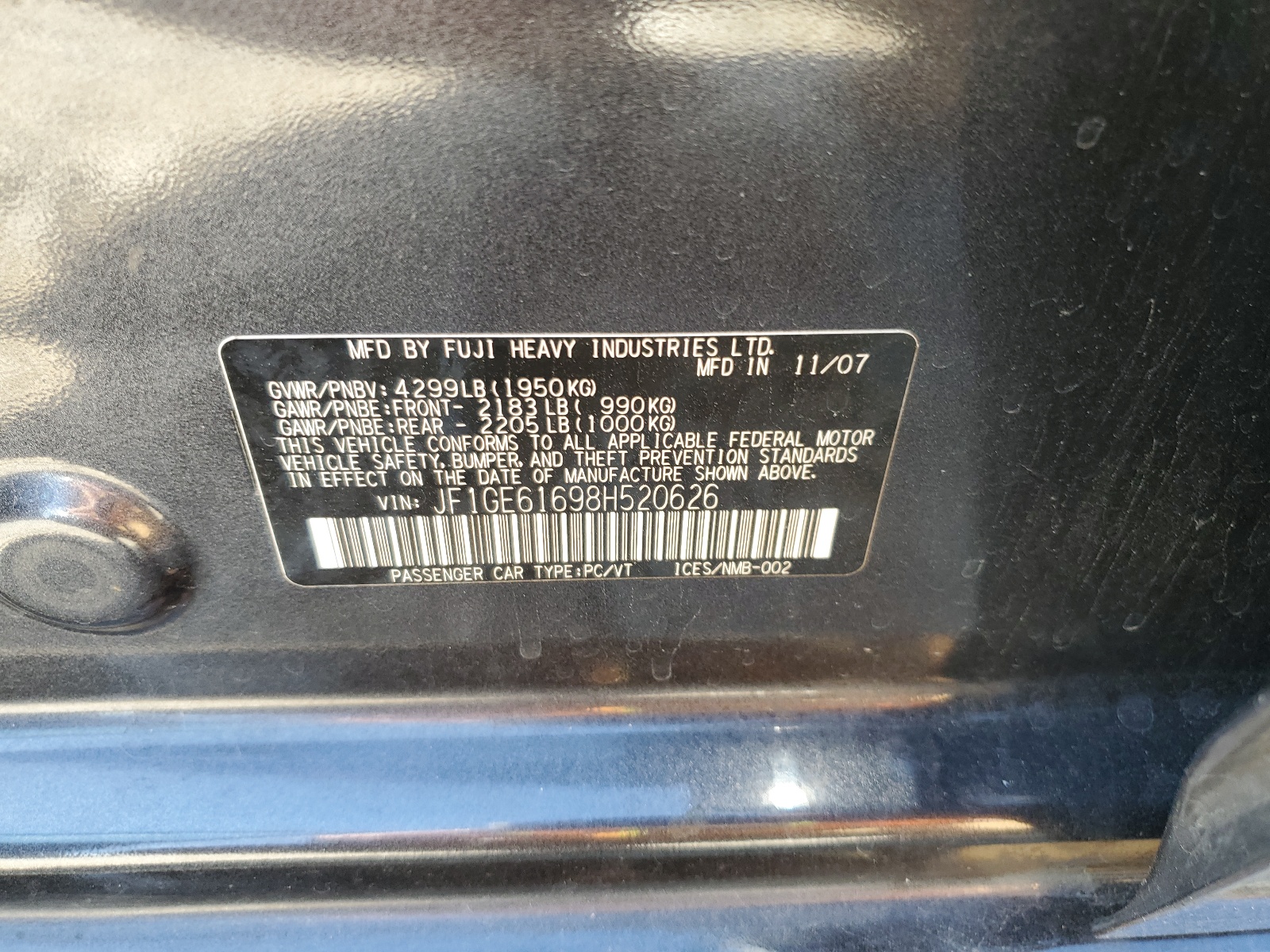 JF1GE61698H520626 2008 Subaru Impreza 2.5I