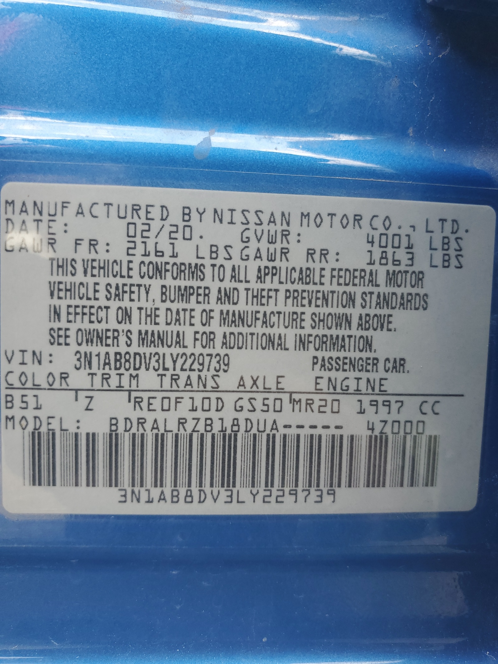 3N1AB8DV3LY229739 2020 Nissan Sentra Sr