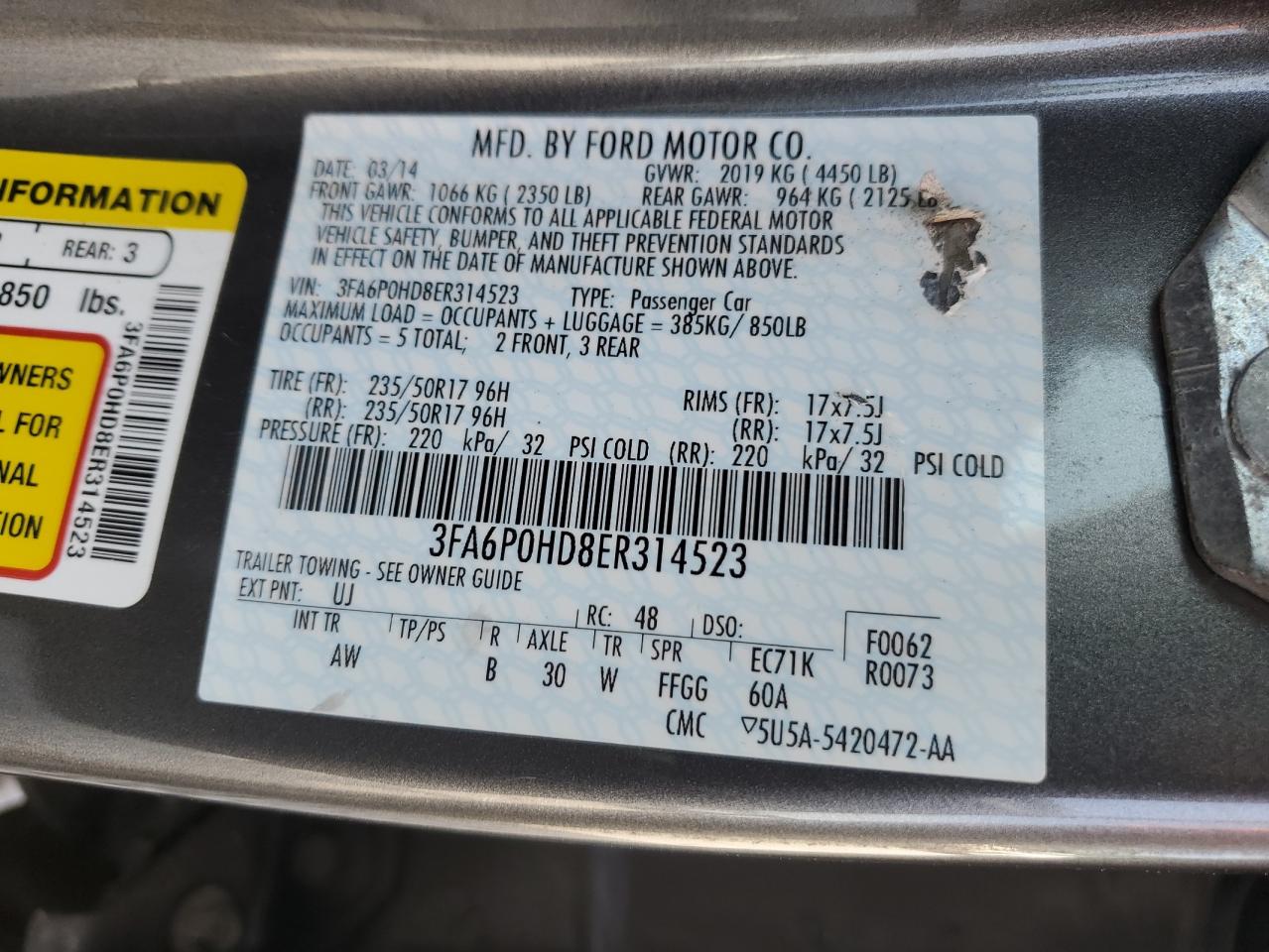 2014 Ford Fusion Se VIN: 3FA6P0HD8ER314523 Lot: 56185224