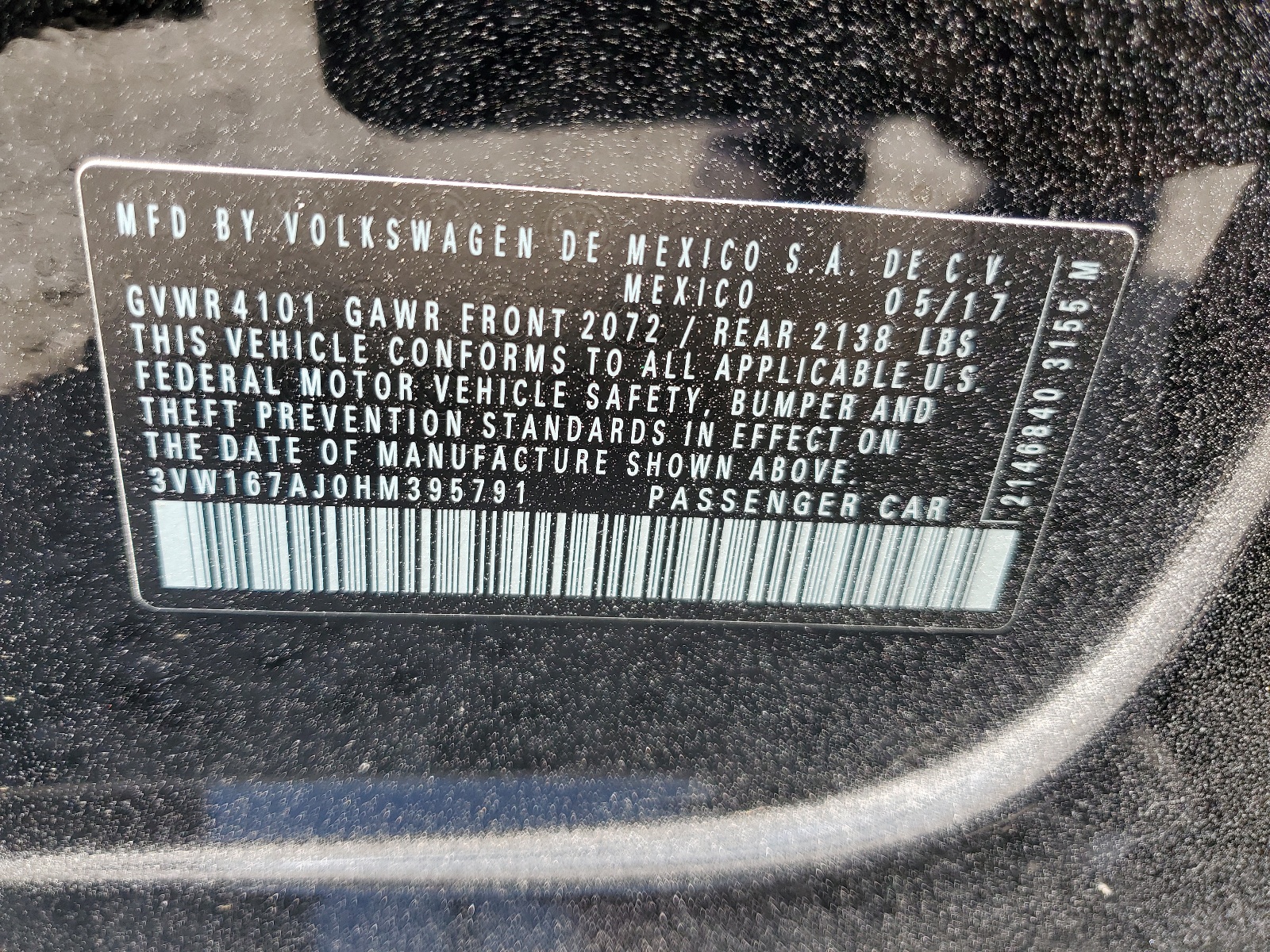 3VW167AJ0HM395791 2017 Volkswagen Jetta S