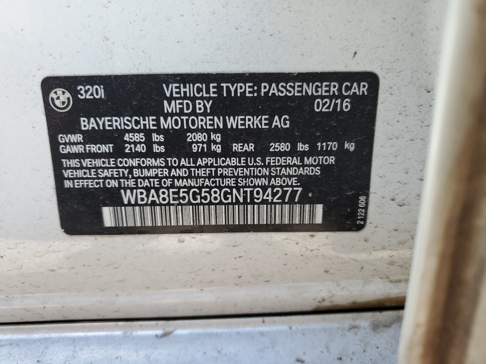 WBA8E5G58GNT94277 2016 BMW 320 Xi