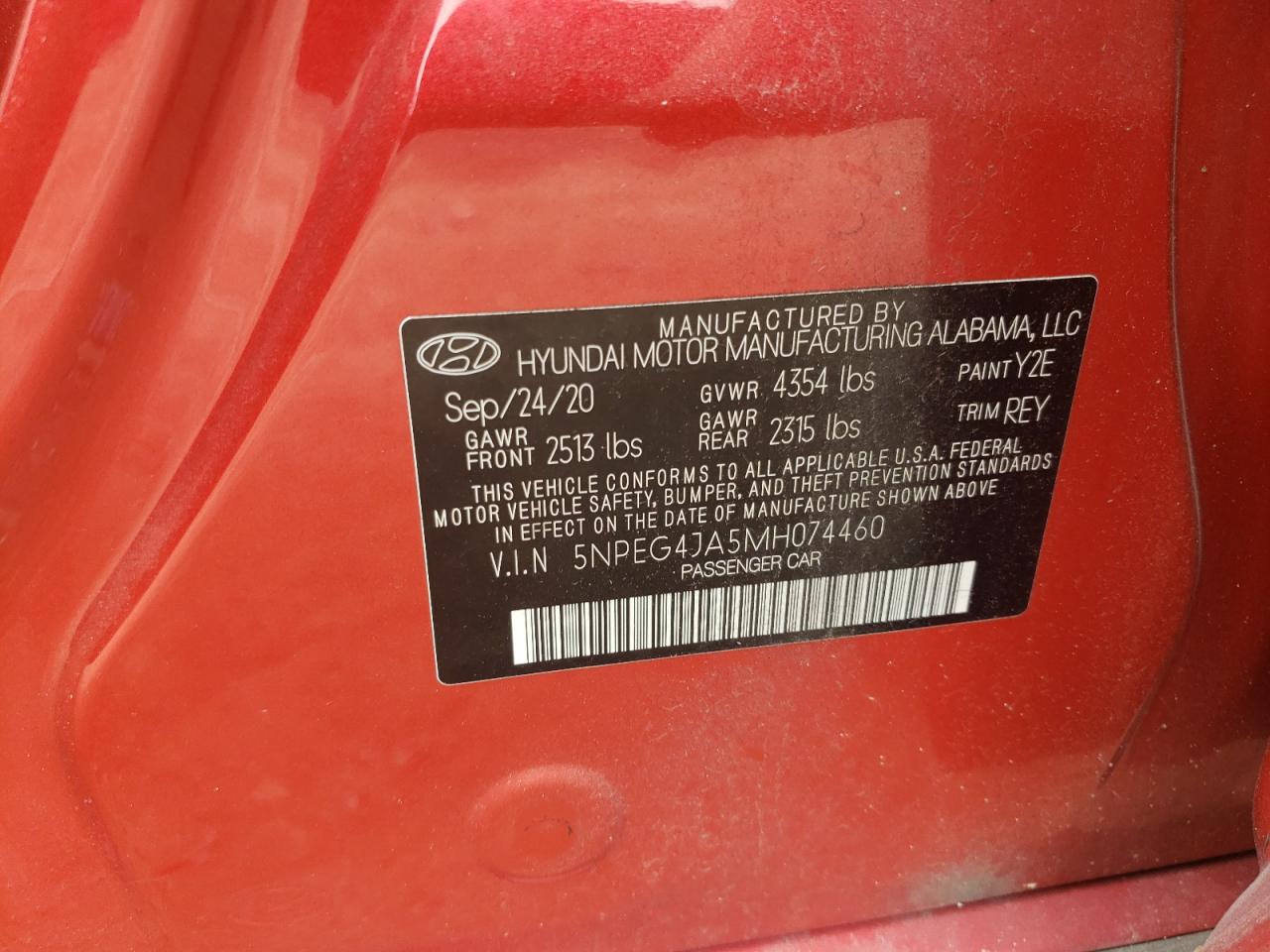 5NPEG4JA5MH074460 2021 Hyundai Sonata Se