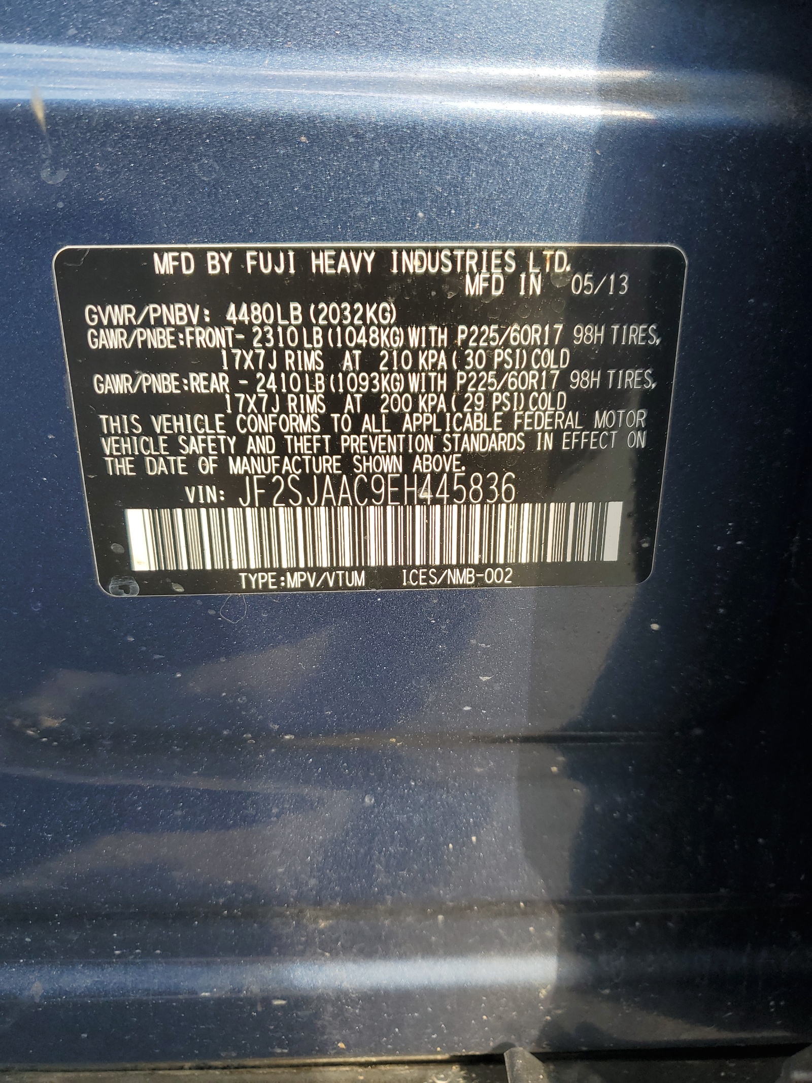 JF2SJAAC9EH445836 2014 Subaru Forester 2.5I