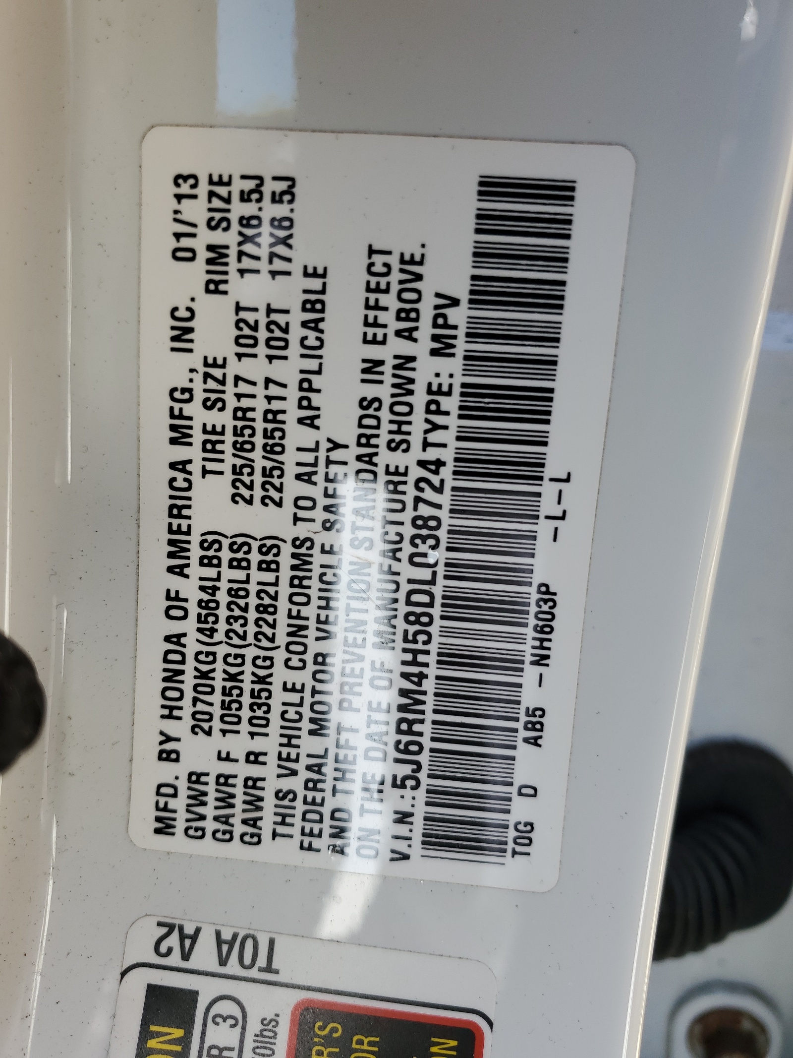 5J6RM4H58DL038724 2013 Honda Cr-V Ex