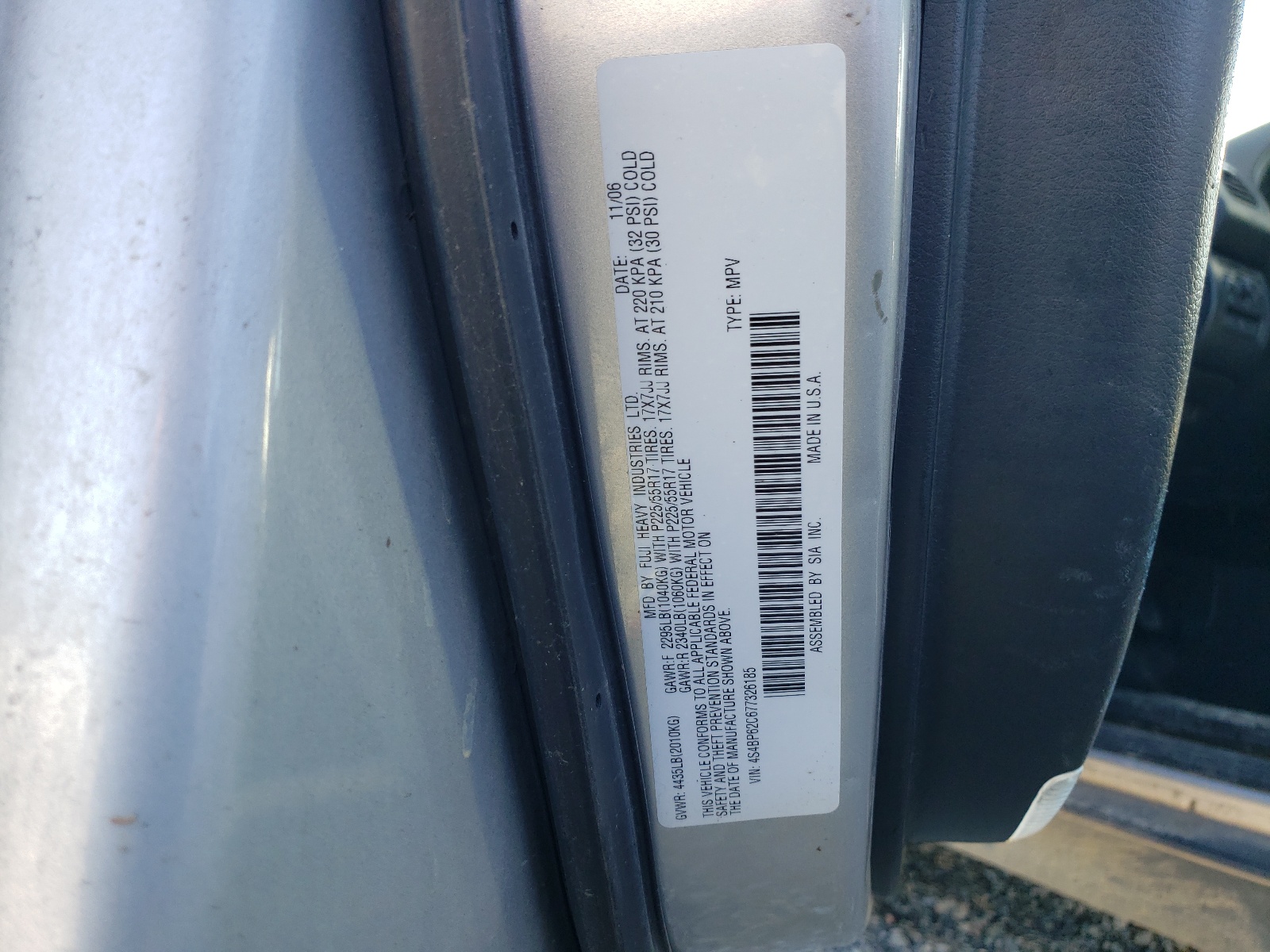 4S4BP62C677326185 2007 Subaru Outback Outback 2.5I Limited