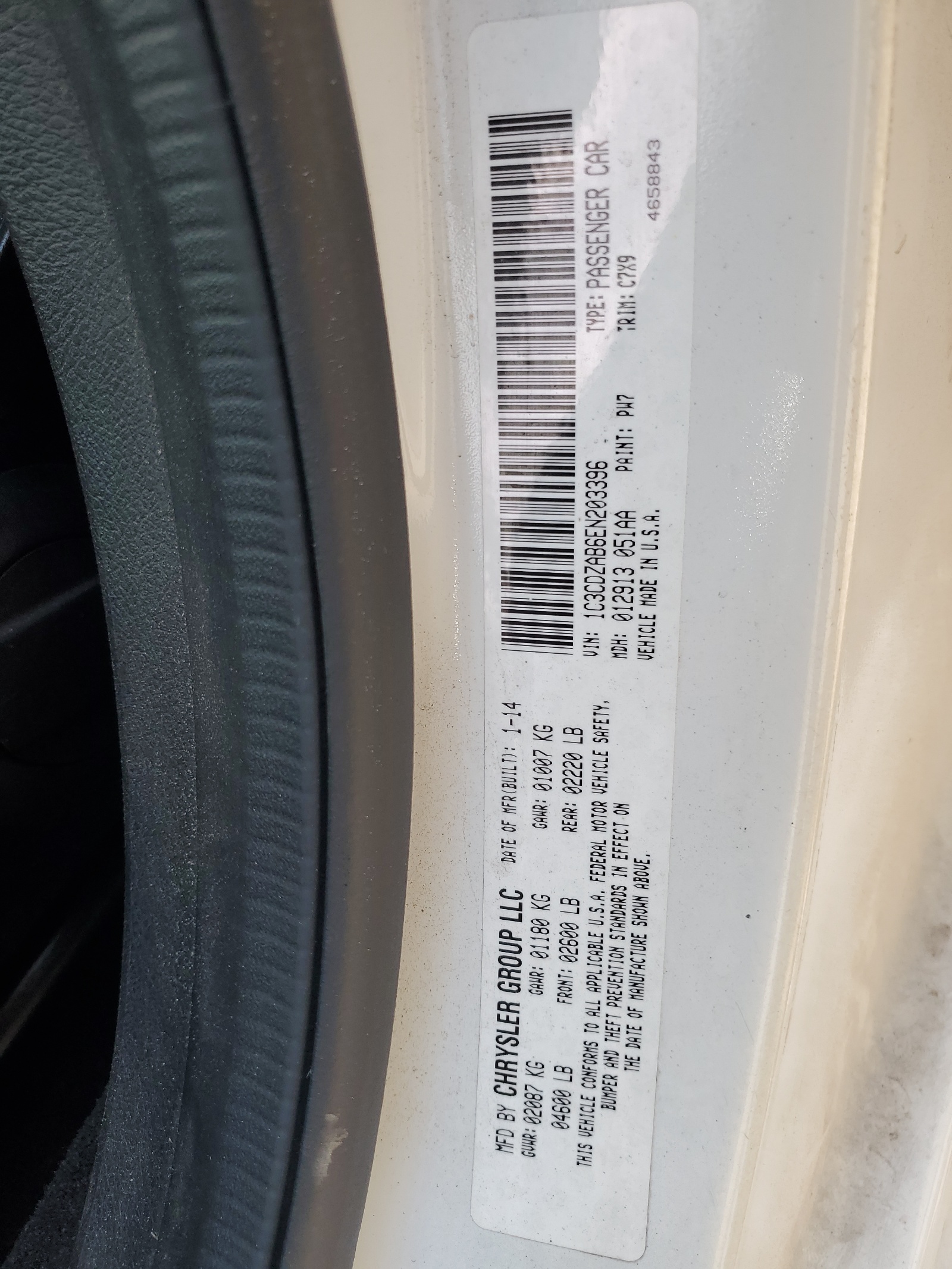 1C3CDZAB6EN203396 2014 Dodge Avenger Se