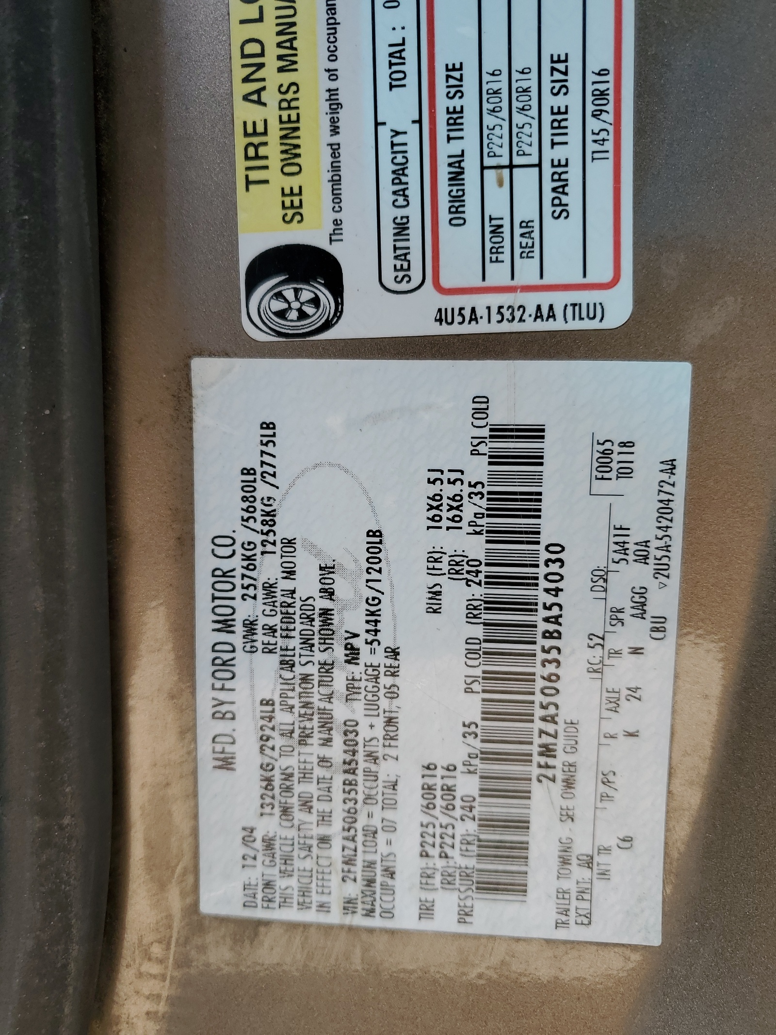 2FMZA50635BA54030 2005 Ford Freestar S