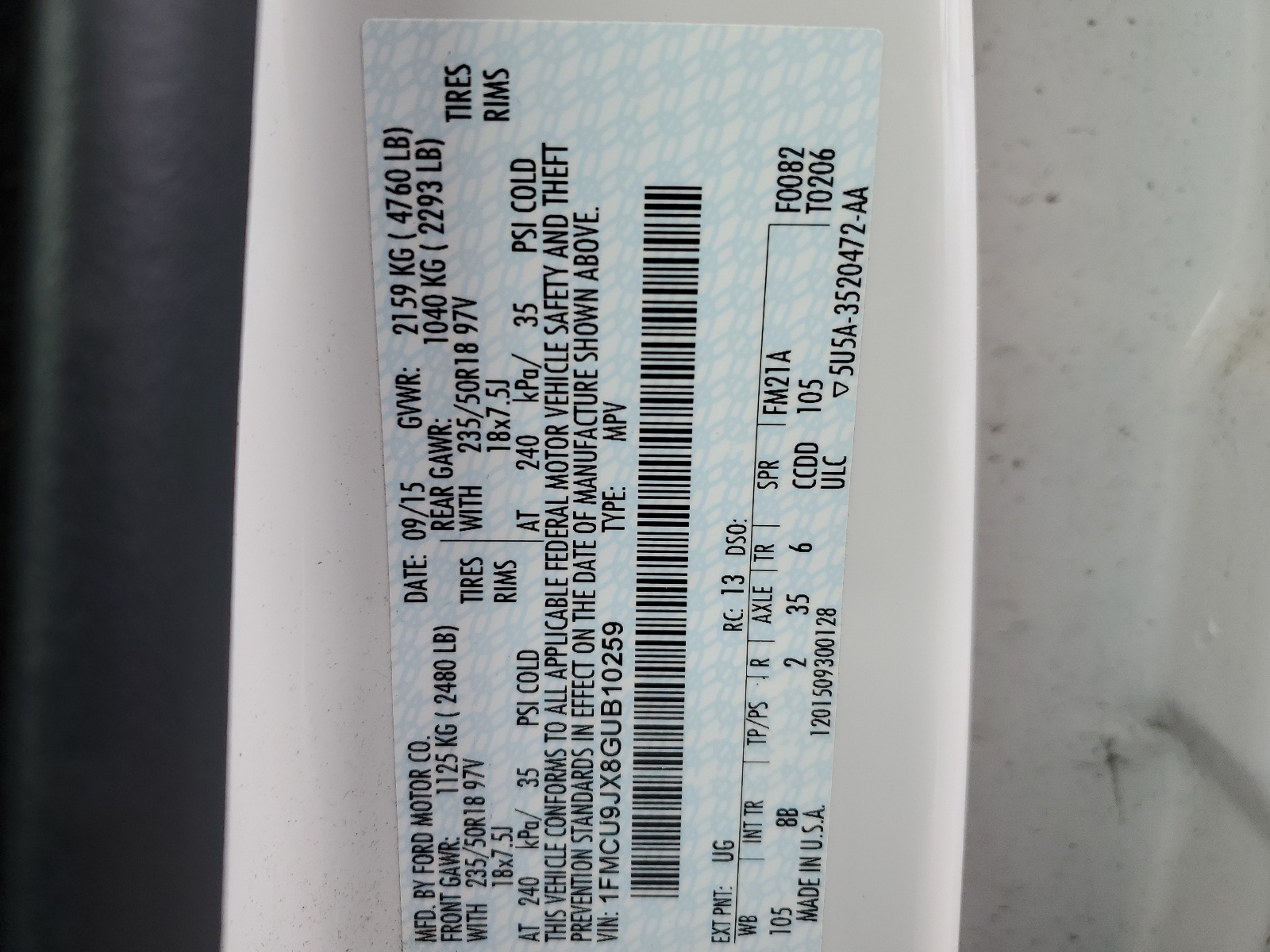 1FMCU9JX8GUB10259 2016 Ford Escape Titanium