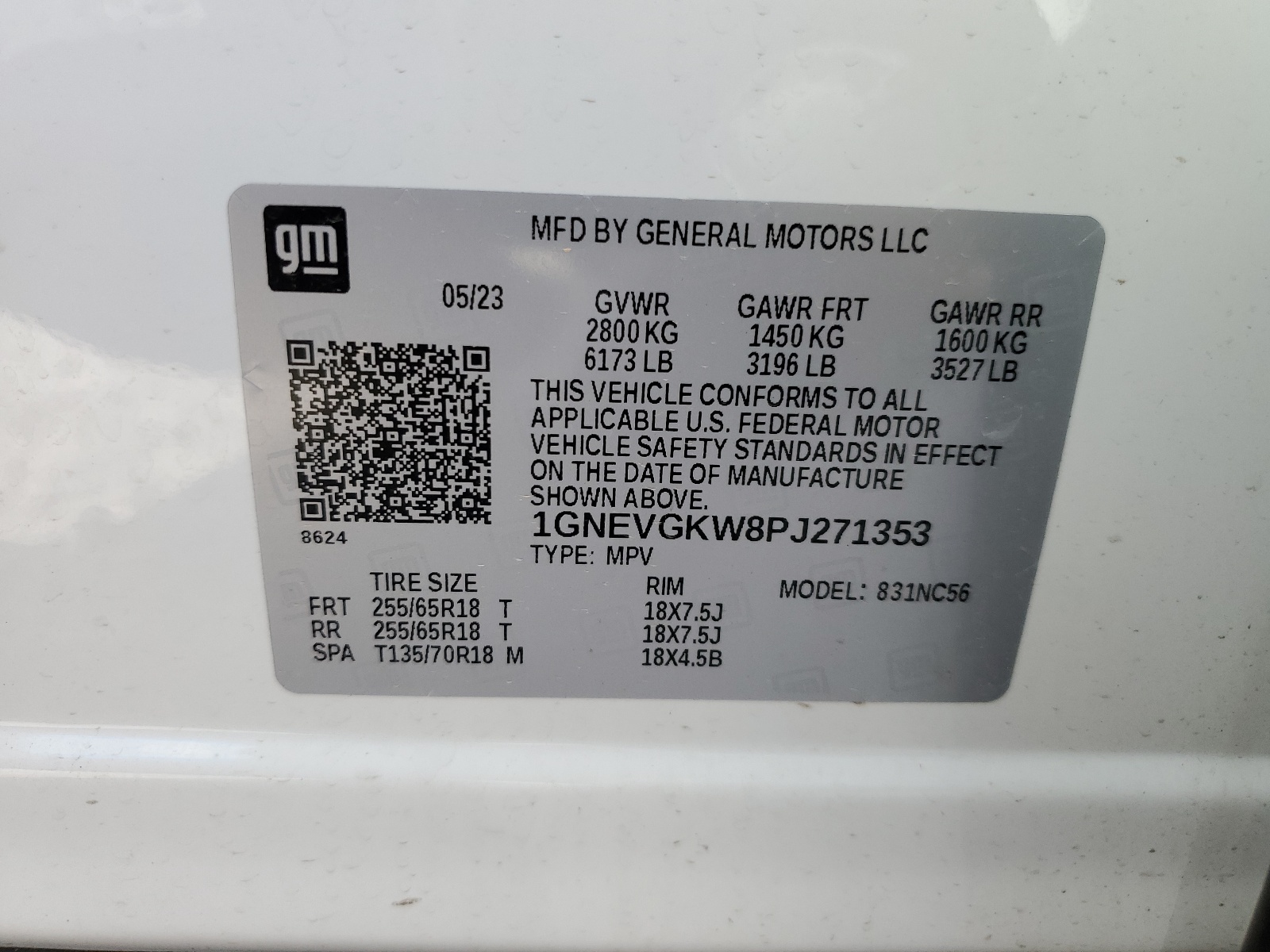 1GNEVGKW8PJ271353 2023 Chevrolet Traverse Lt