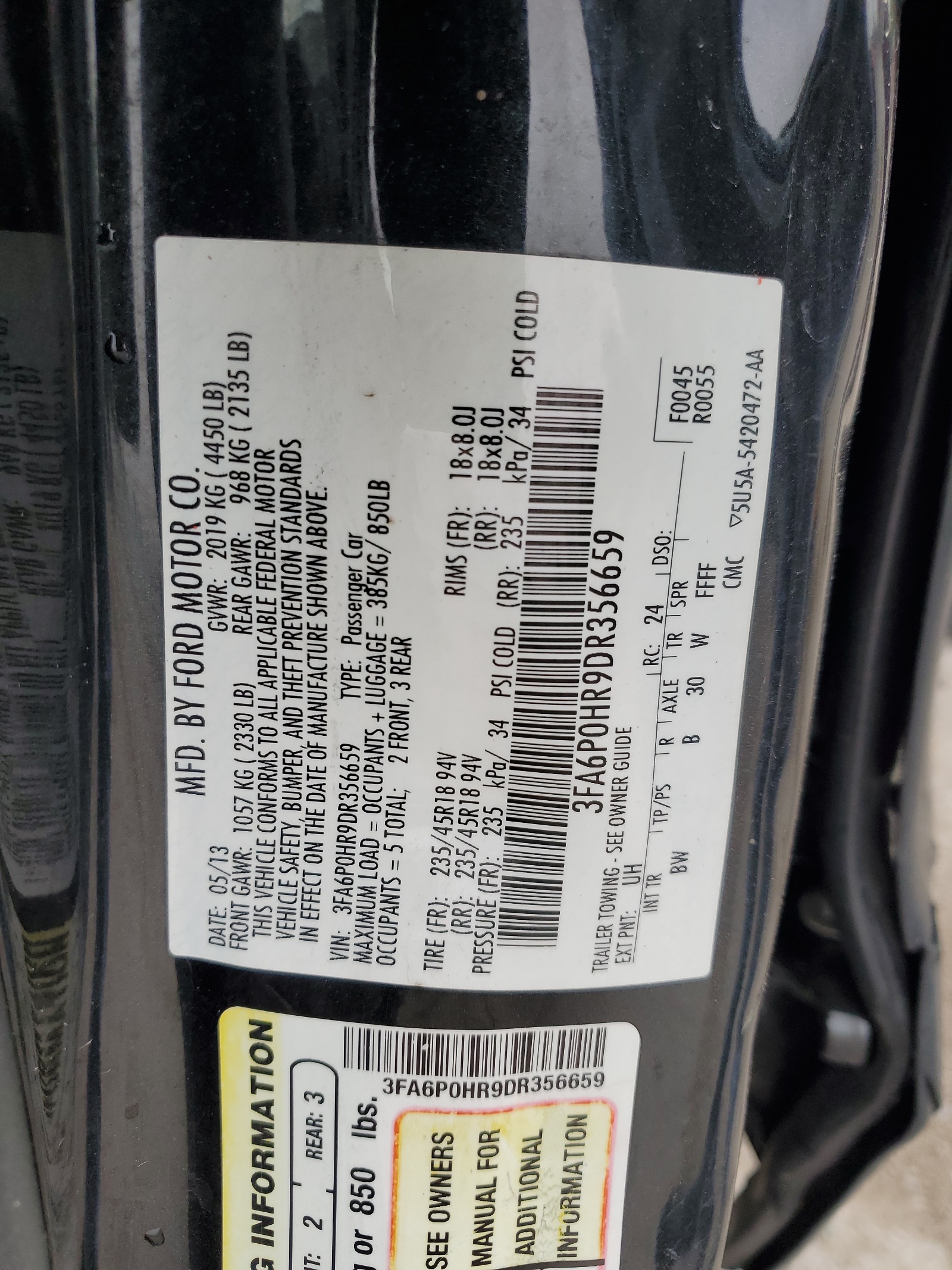 3FA6P0HR9DR356659 2013 Ford Fusion Se