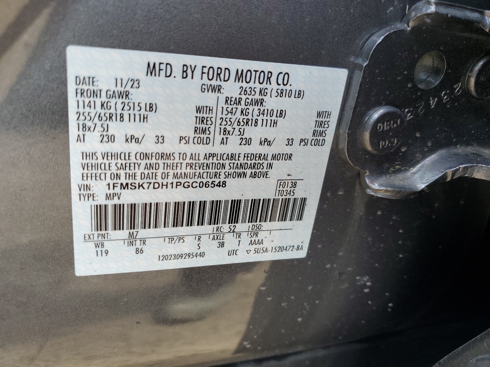 1FMSK7DH1PGC06548 2023 Ford Explorer Xlt